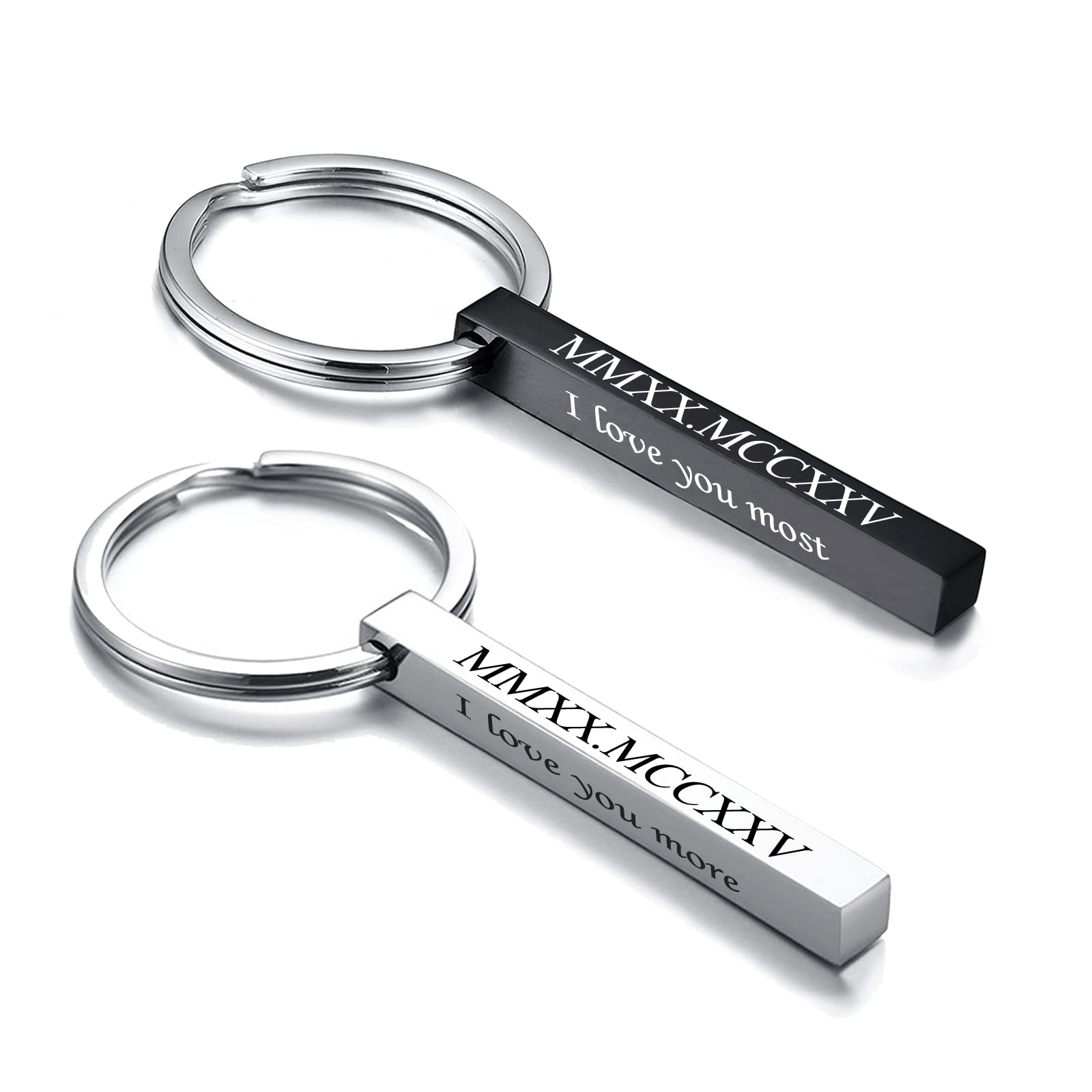 VNOX Personalized 4-Sided Engraved Stainless Steel Keychain - Custom Vertical Bar Key Ring for Men & Women - Perfect Gift for Family, Lover, Best Friend & Bridesmaid - Ideal for Everyday Carry, House Keys, Car Keys & Office Use