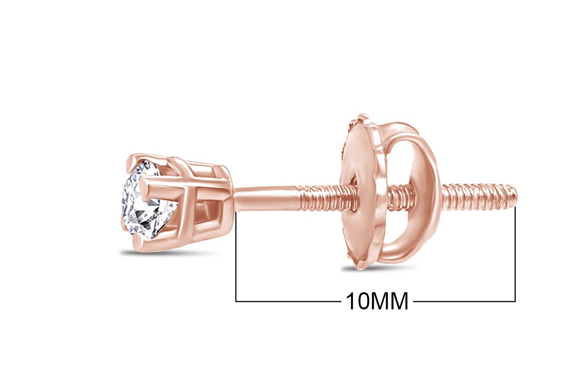 14K Solid Gold Round Natural Diamond Single Stud Screw Back Earring (0.06 CTW) - Elegant Minimalist Jewelry for Everyday Wear, Gifts & Special Occasions