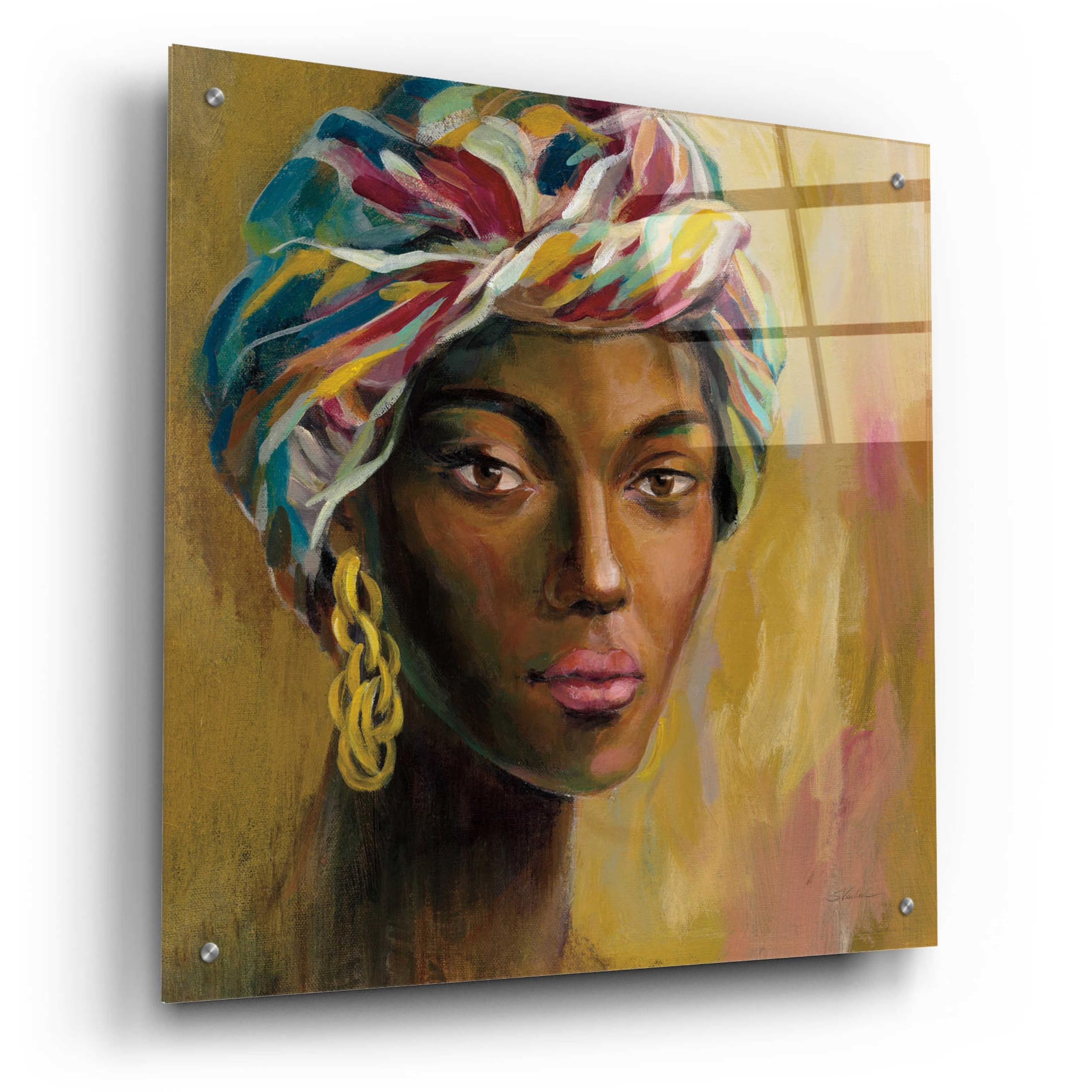 African Face I by Silvia Vassileva - 24x24 Inch Acrylic Glass Wall Art Painting, Modern Abstract Home Decor for Living Room, Bedroom & Office