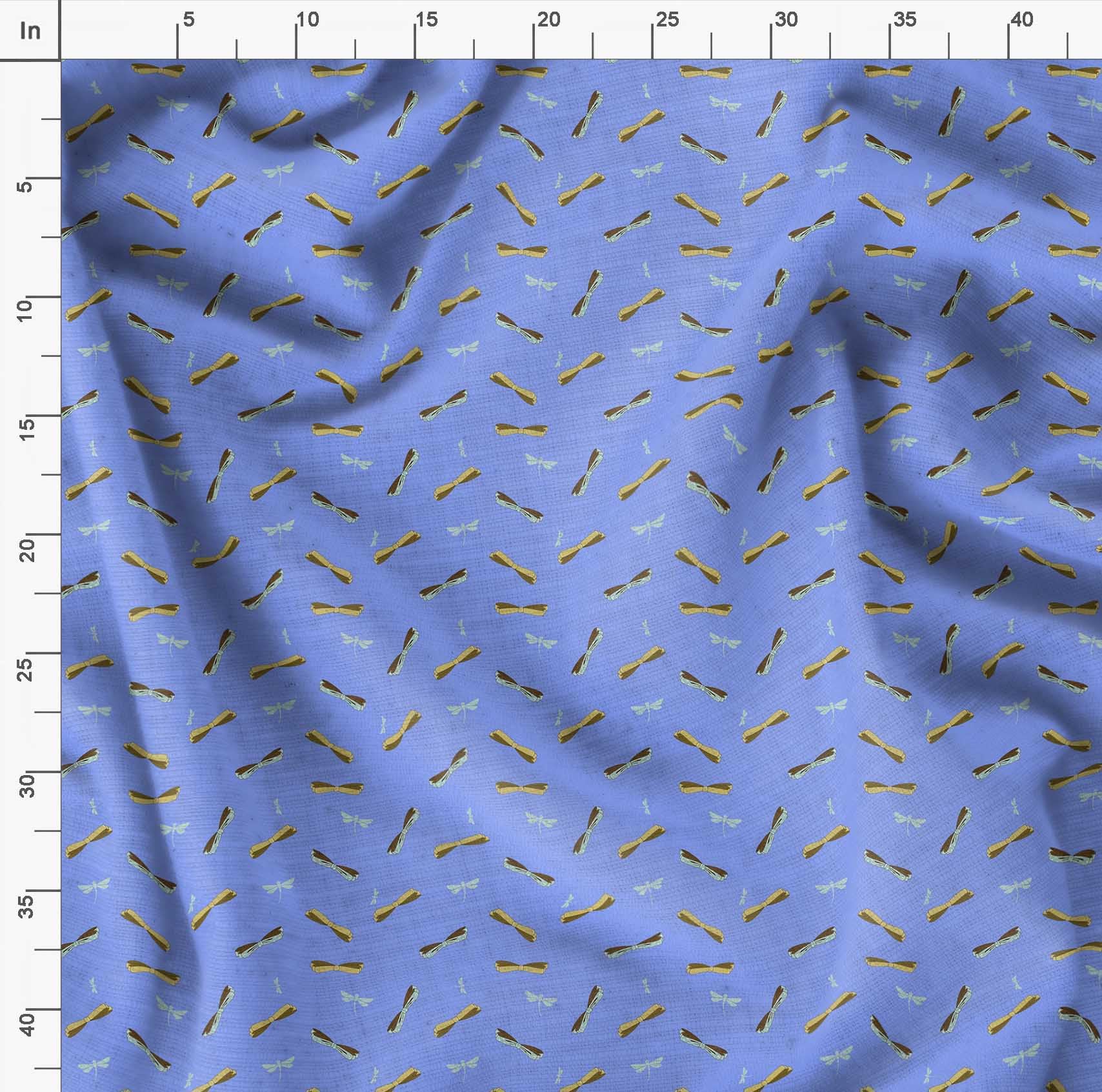 Soimoi Moss Georgette Blue Fabric by The Yard - 42 Inch Wide Printed Textile with Bow & Dragonfly Design for Fashionable Creations | Perfect for Dresses, Scarves, Home Decor and DIY Sewing Projects