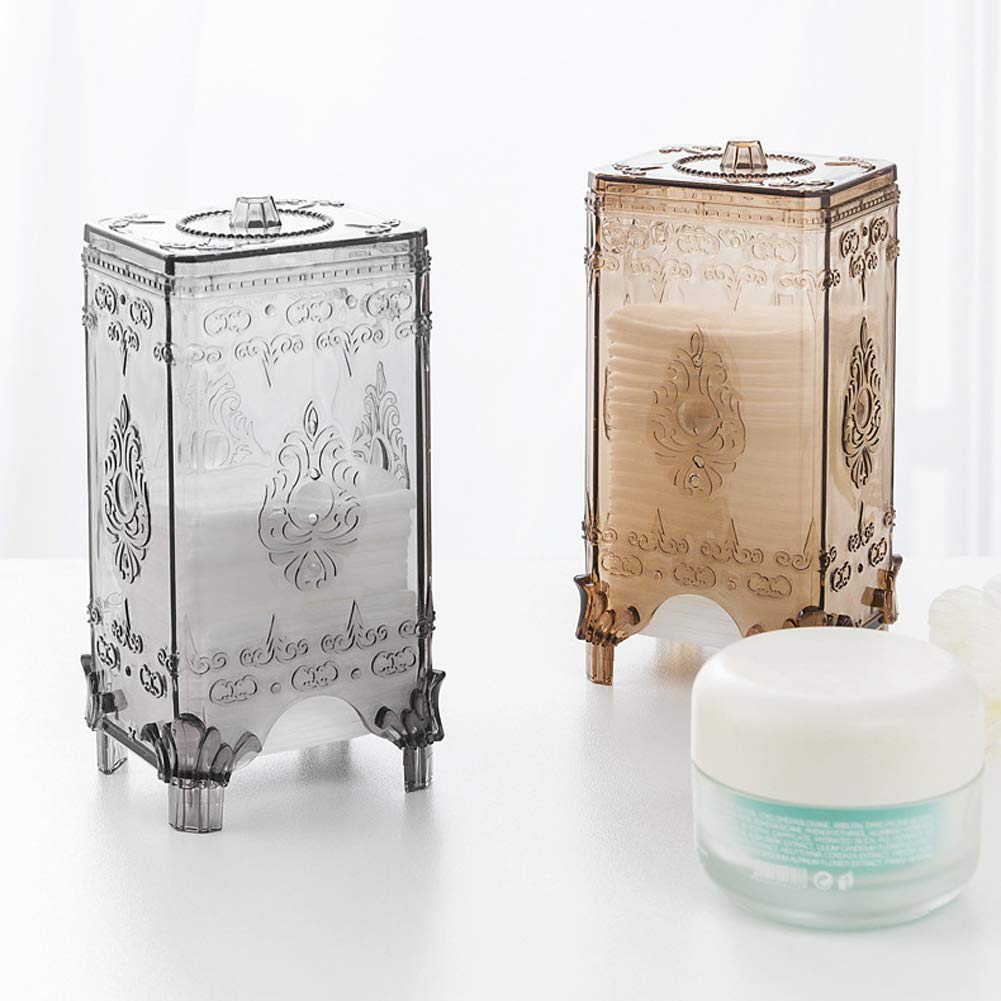 Modern Translucent Makeup Organizer with Lid - Plastic Cosmetic Storage Box for Cotton Pads & Makeup Removers | Bathroom Vanity Countertop Organizer, Grey | Perfect for Daily Beauty Routine & Travel Cosmetics Organization