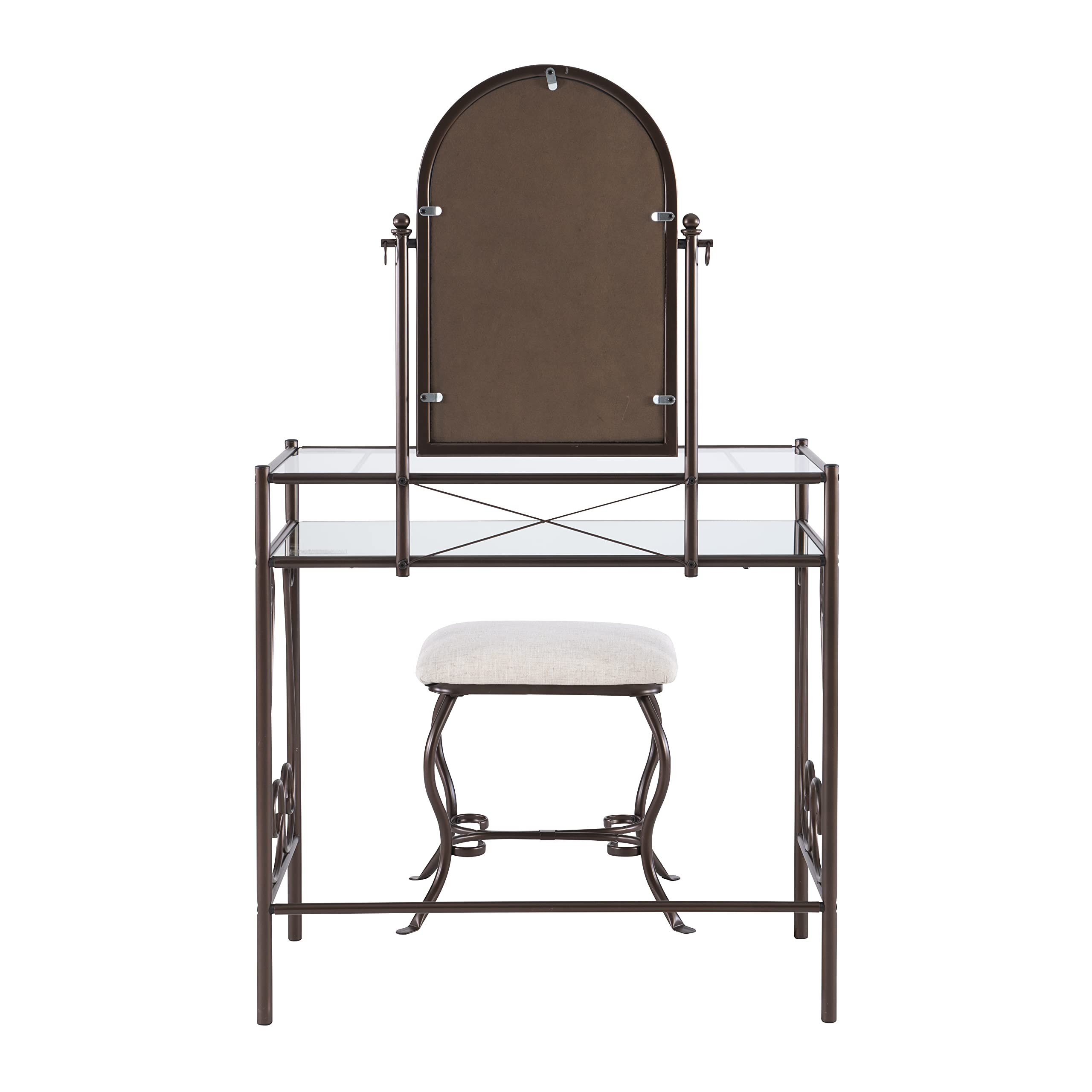 Linon Clarisse Vanity Set - Dark Metal Dressing Table with Upholstered Stool, 52.4 x 31.8 x 18.3 Inches - Perfect for Bedroom Makeup & Jewelry Organization