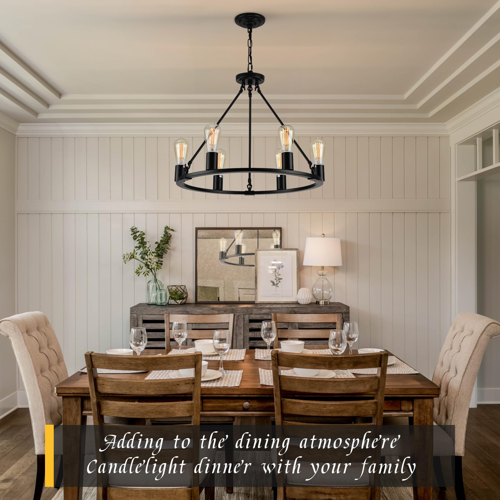 Black Farmhouse Wagon Wheel Chandelier - 6-Light 24