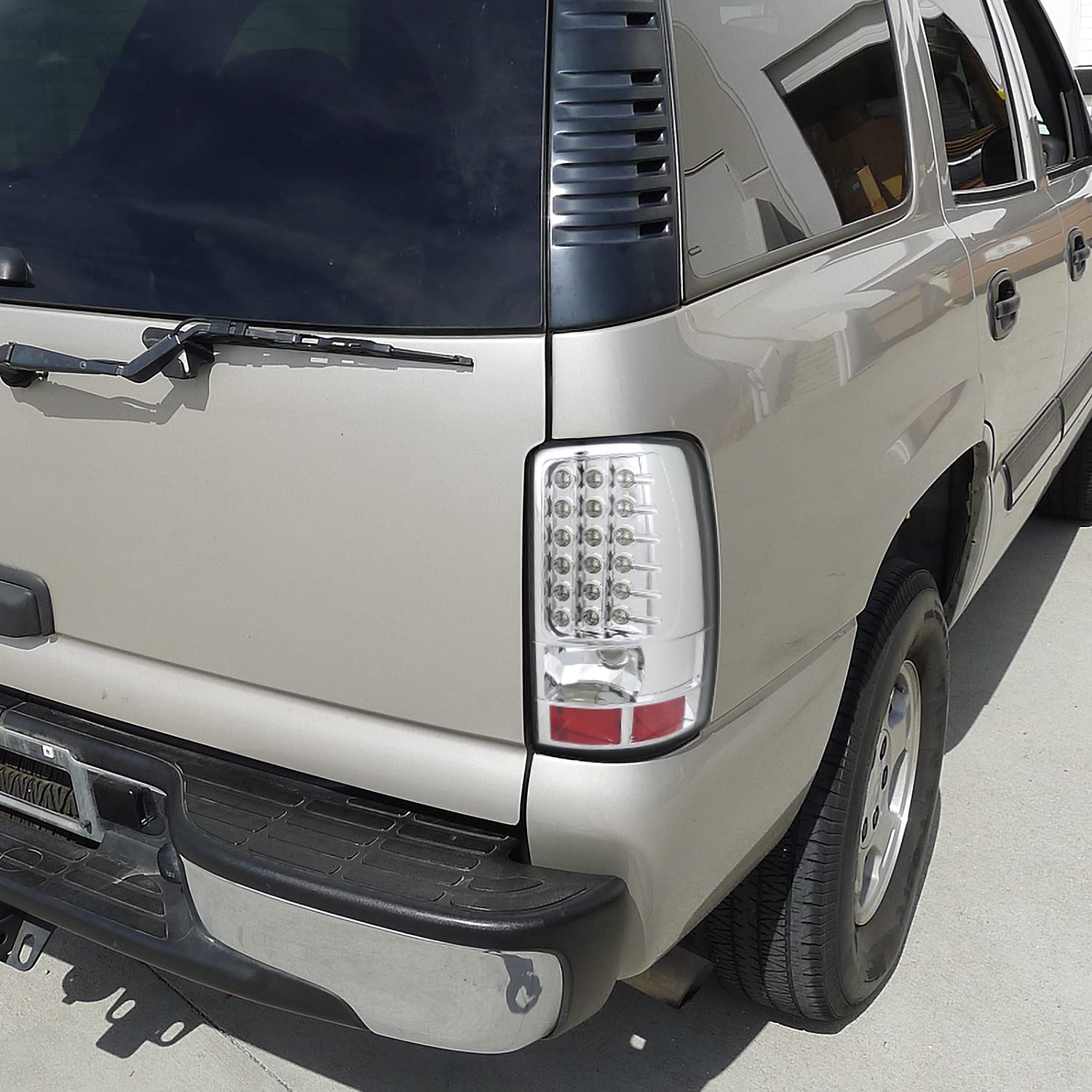 Spec-D Tuning LED Chrome Housing Clear Lens Tail Lights - Compatible with 2000-2006 Chevy/GMC Suburban, Tahoe, Yukon/Denali/XL - Left & Right Pair Assembly - Enhanced Visibility & Style for Night Driving & Custom Car Upgrades