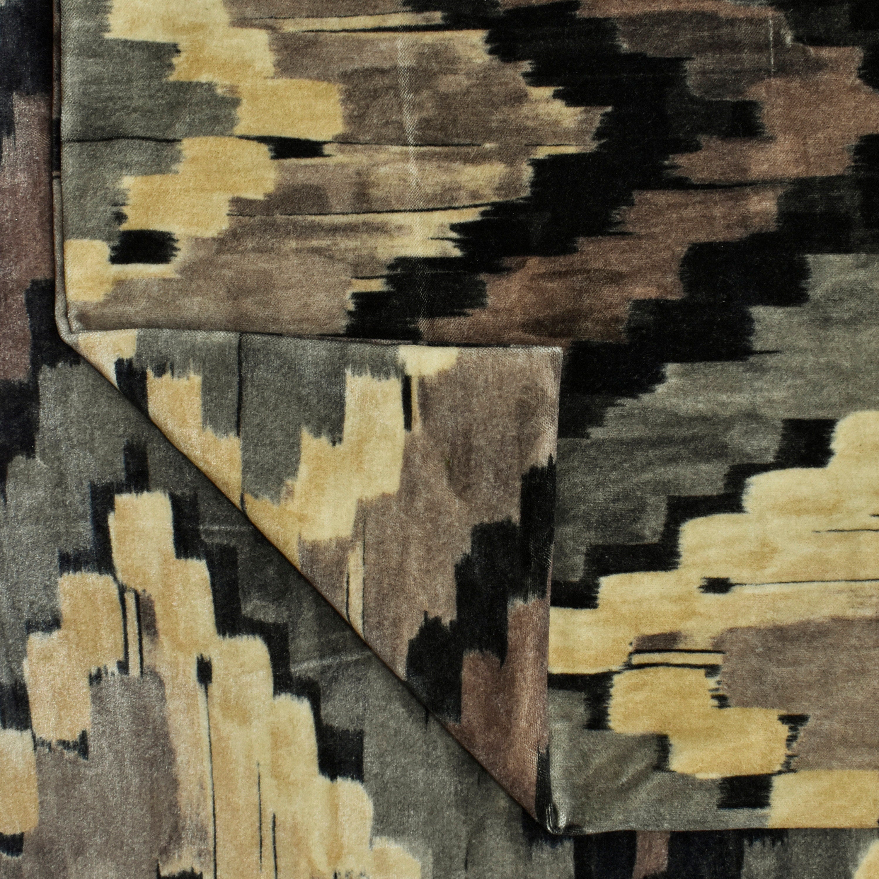 Beige and Brown Chevron Print Velvet Curtain Panels - Blackout Window Drapes for Living Room, Bedroom & Home Decor