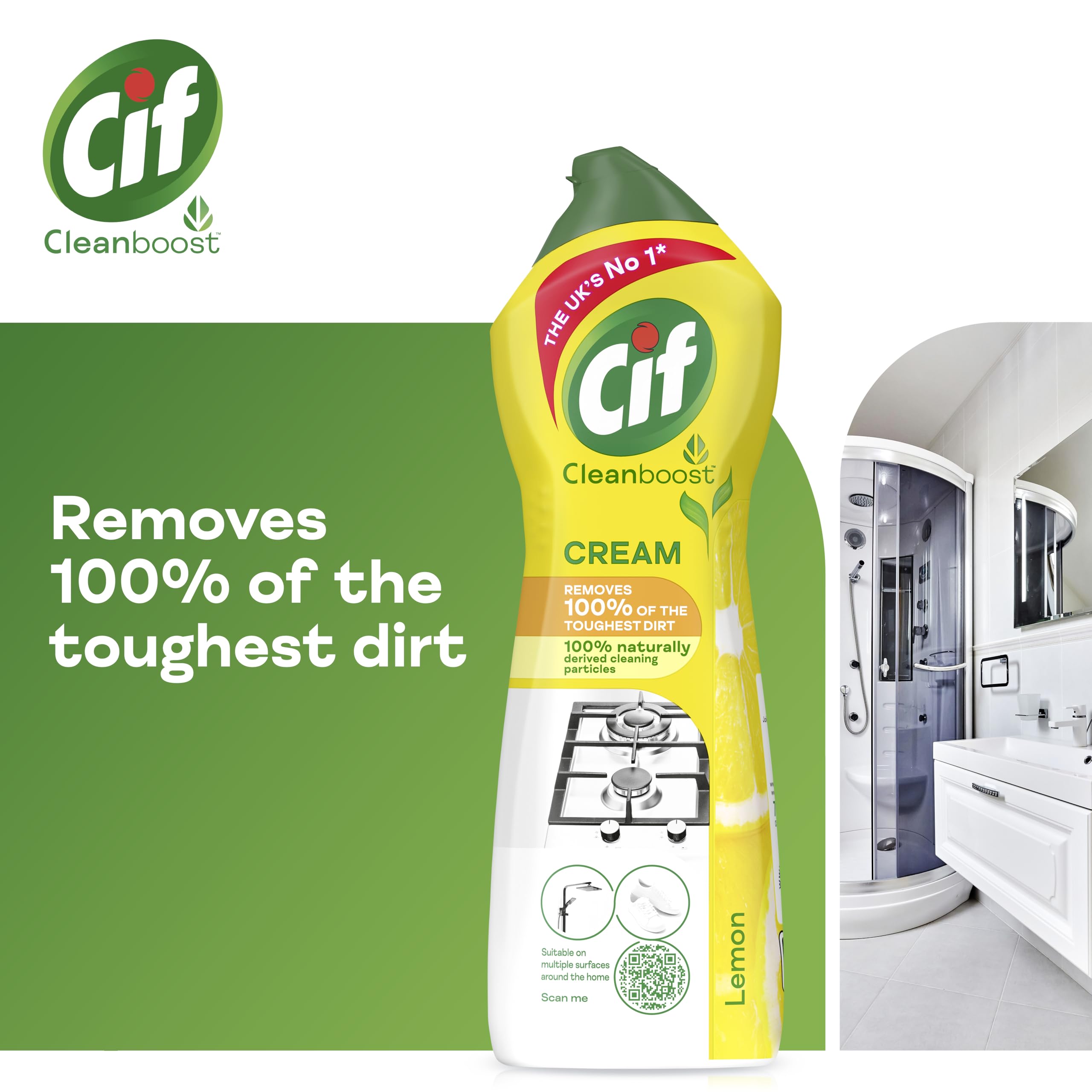 Cif Lemon Cream Cleaner 750ml - 100% Natural Multipurpose Surface Cleaner for Kitchen, Bathroom & Floors | Removes Tough Stains & Dirt | Eco-Friendly Household Cleaning Solution