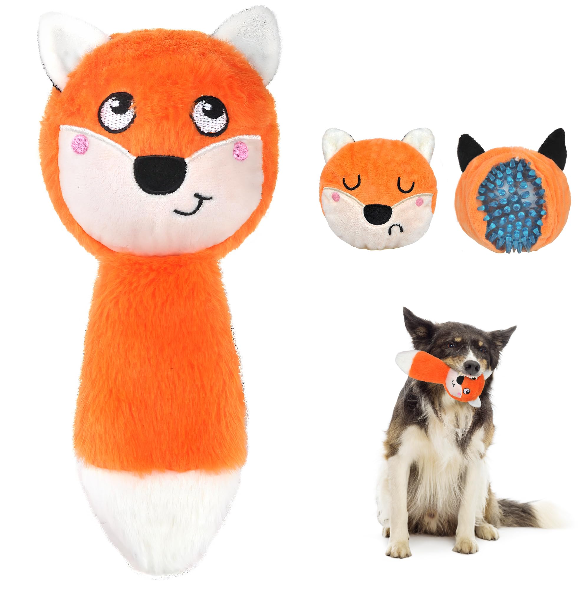 Durable 3-in-1 Squeaky Dog Chew Toy for Aggressive Chewers - Triple-Layered Interactive Toy for Large, Medium & Small Dogs (Fox Design) - Perfect for Playtime, Training & Anxiety Relief