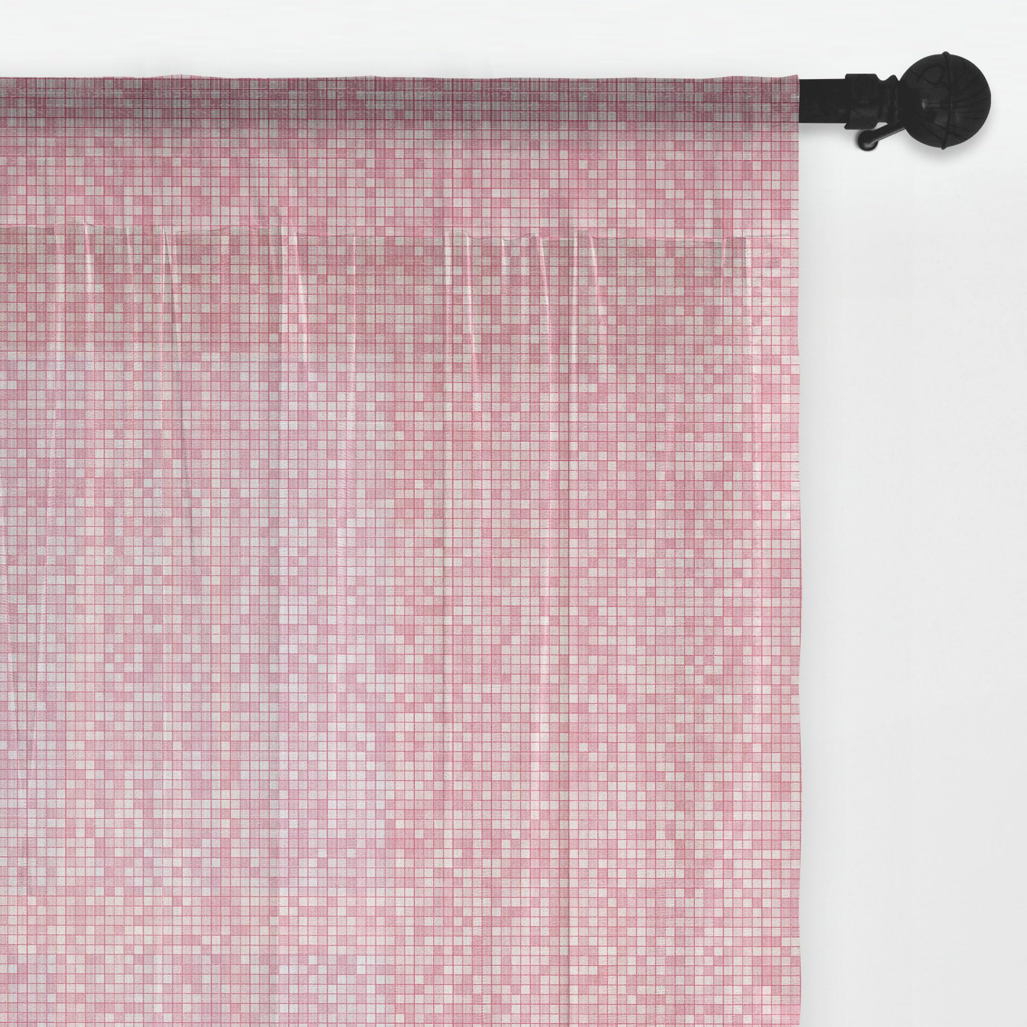 Ambesonne Pink and White Tulle Curtains - Sheer Rod Pocket Drapes with Gingham Mosaic Tile Pattern, 108
