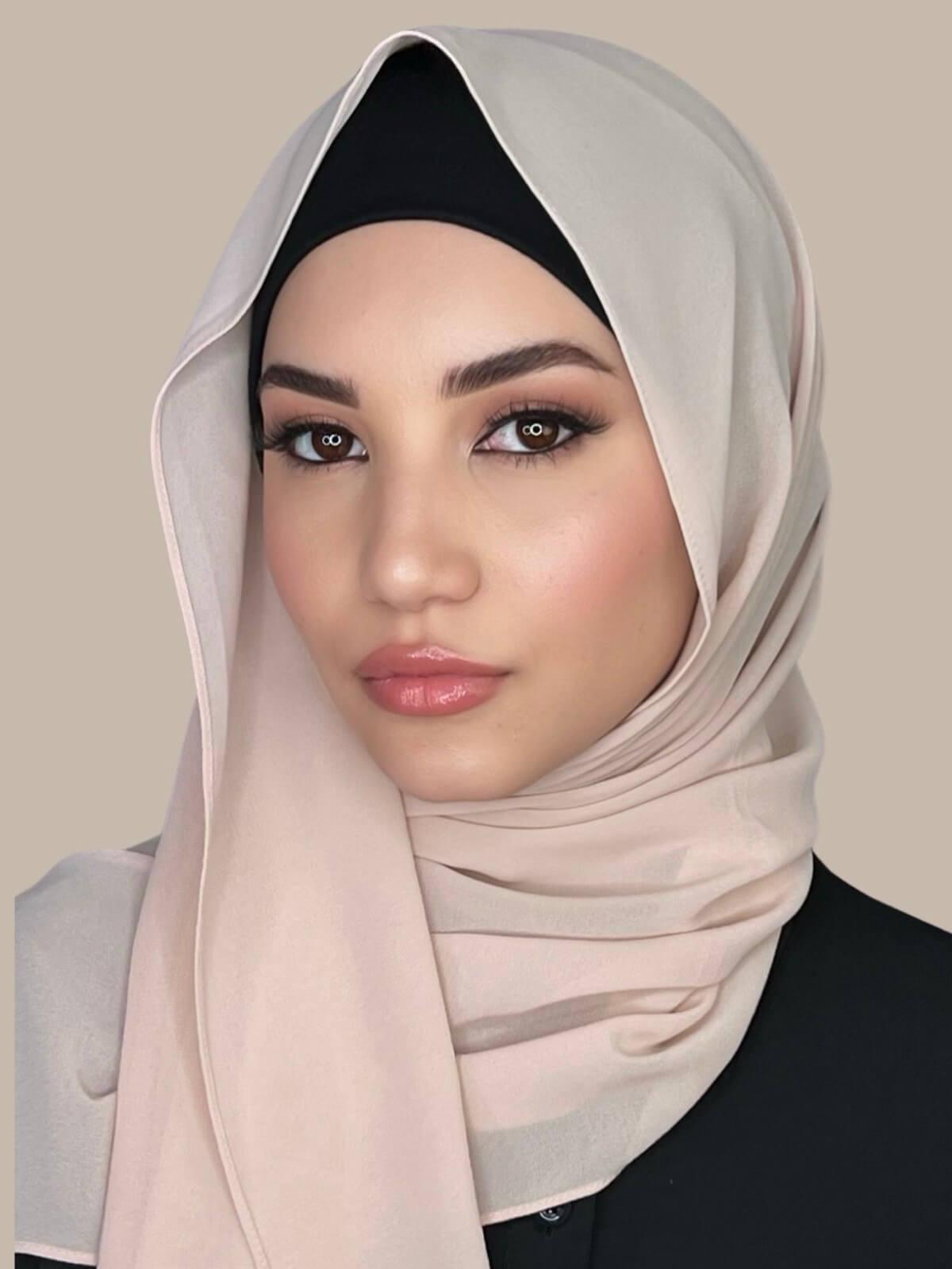 Elegant Classic Chiffon Hijab with Pearl Accents - Lightweight Muslim Scarf for Women - Perfect for Prayer, Daily Wear & Special Occasions