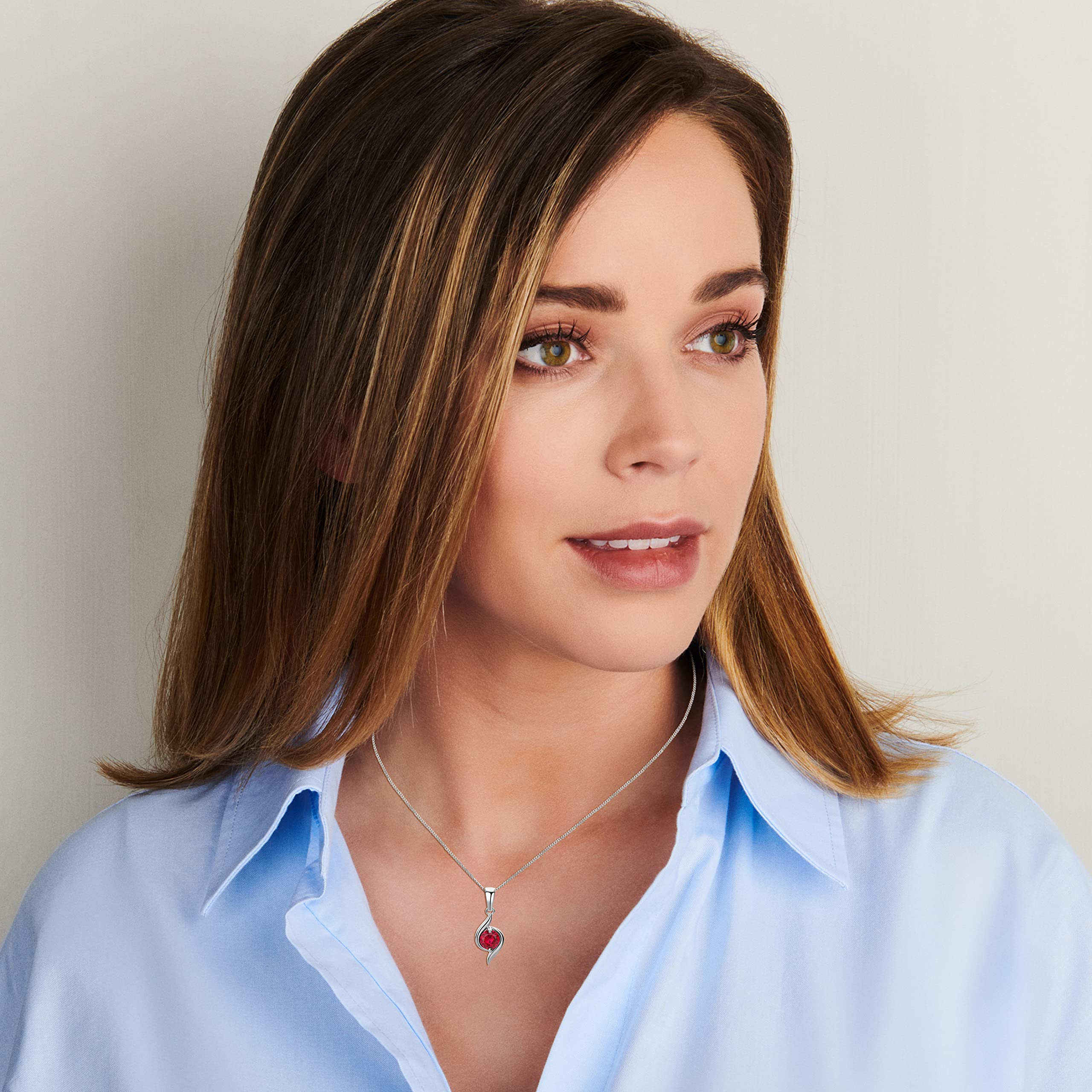 9K White Gold Birthstone Pendant Necklace - Ruby, Emerald, Sapphire, Topaz Gemstone Jewelry with 45cm Anchor Chain | Hypoallergenic & Skin Friendly | Gift Box Included | Perfect for Birthdays, Anniversaries & Special Occasions