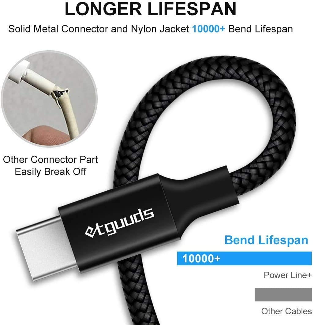 etguuds 16ft/5m Extra Long USB C to USB A 2.0 Fast Charging Cable - Braided Nylon Cord for iPhone 16/15 Pro Max/Plus, Samsung Galaxy Note, LG, Moto, Pixel, Nintendo Switch - Black | Perfect for Home, Office & Travel Charging