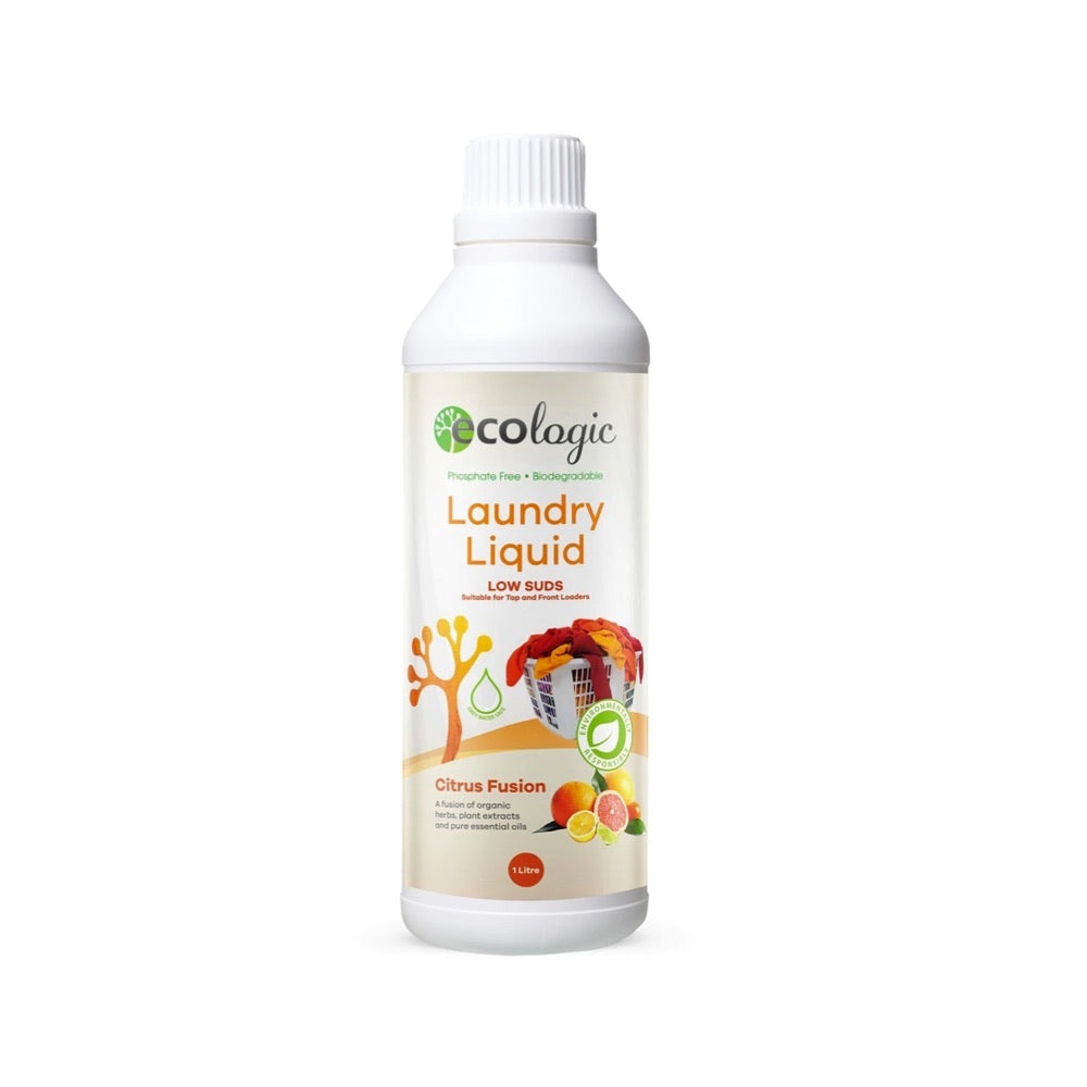 ECOLOGIC Laundry Detergent Liquid - Citrus Fusion Scent, 1L Bottle | Eco-Friendly Plant-Based Formula for Sensitive Skin | Perfect for Baby Clothes, Gym Wear & Everyday Laundry