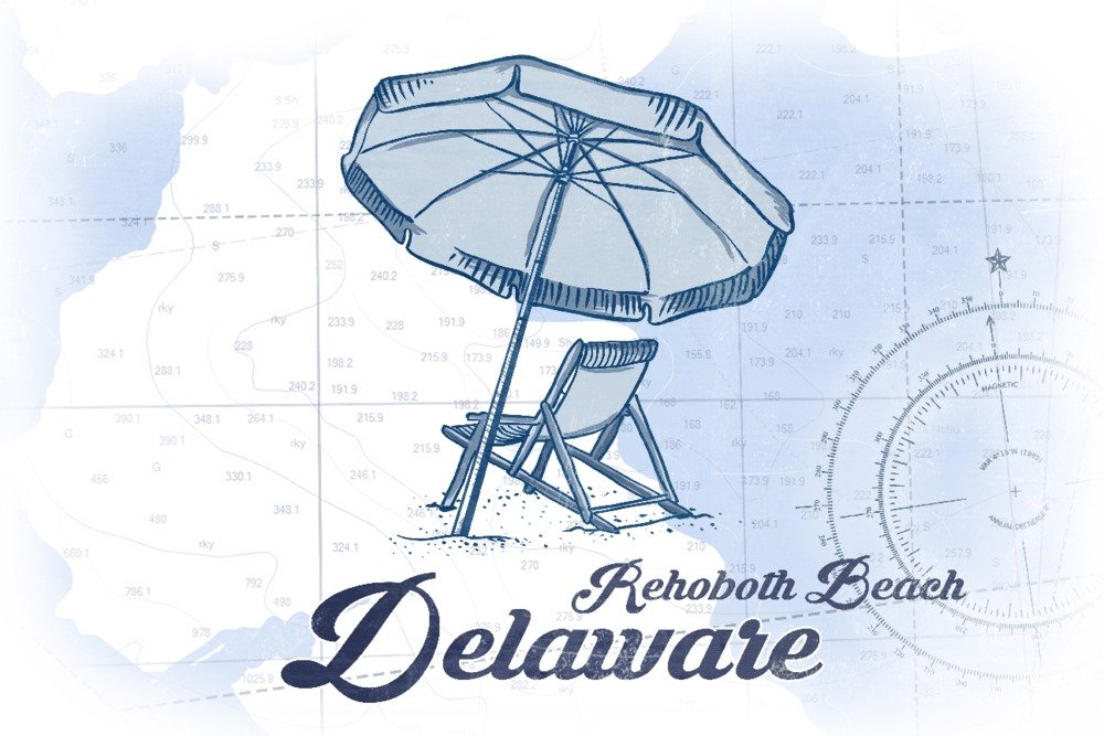Premium Blue Beach Chair and Umbrella Metal Wall Art - 12x18 Coastal Decor for Delaware Beach House, Patio, or Living Room | Rehoboth Beach Inspired Aluminum Sign