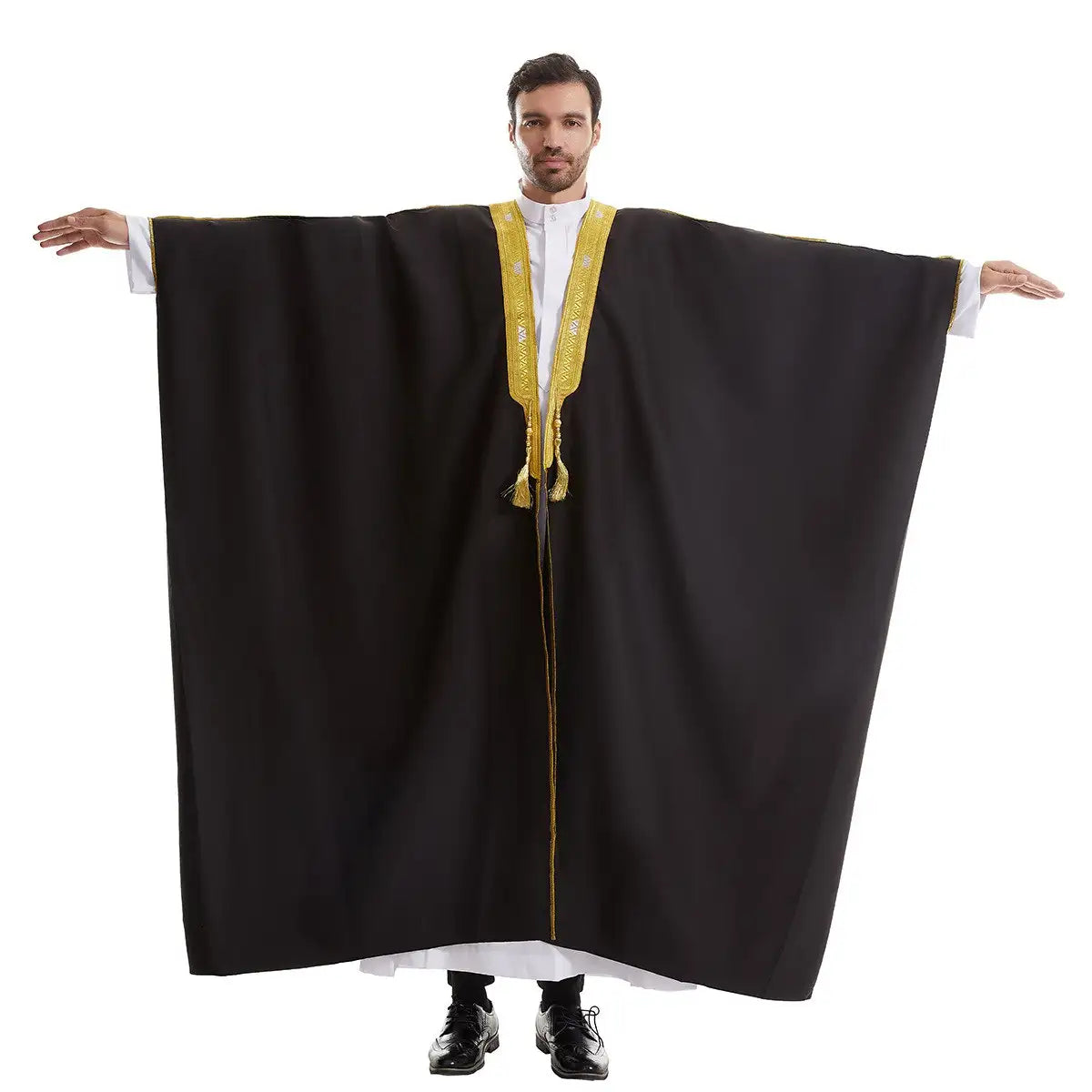 Urgarment Men's Bisht - Middle Eastern Arab Thobe Robe - Thick Premium Fabric - Black/Beige/White/Tan - Perfect for Weddings, Eid Celebrations & Special Occasions