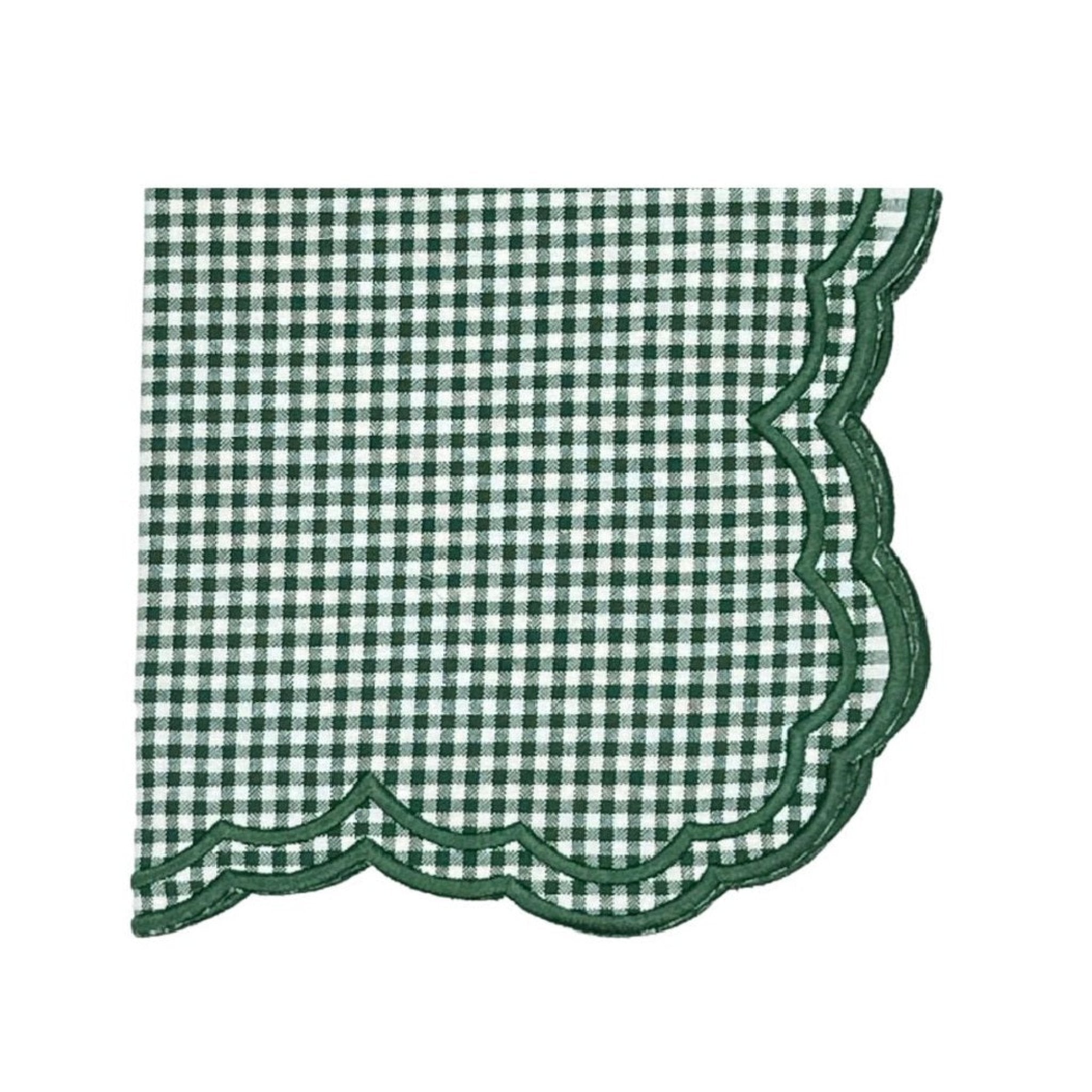 Bettina Dark Green Gingham Napkins - Set of 4 Premium Cotton Dinner Napkins for Formal Dining, Picnics & Holiday Table Settings
