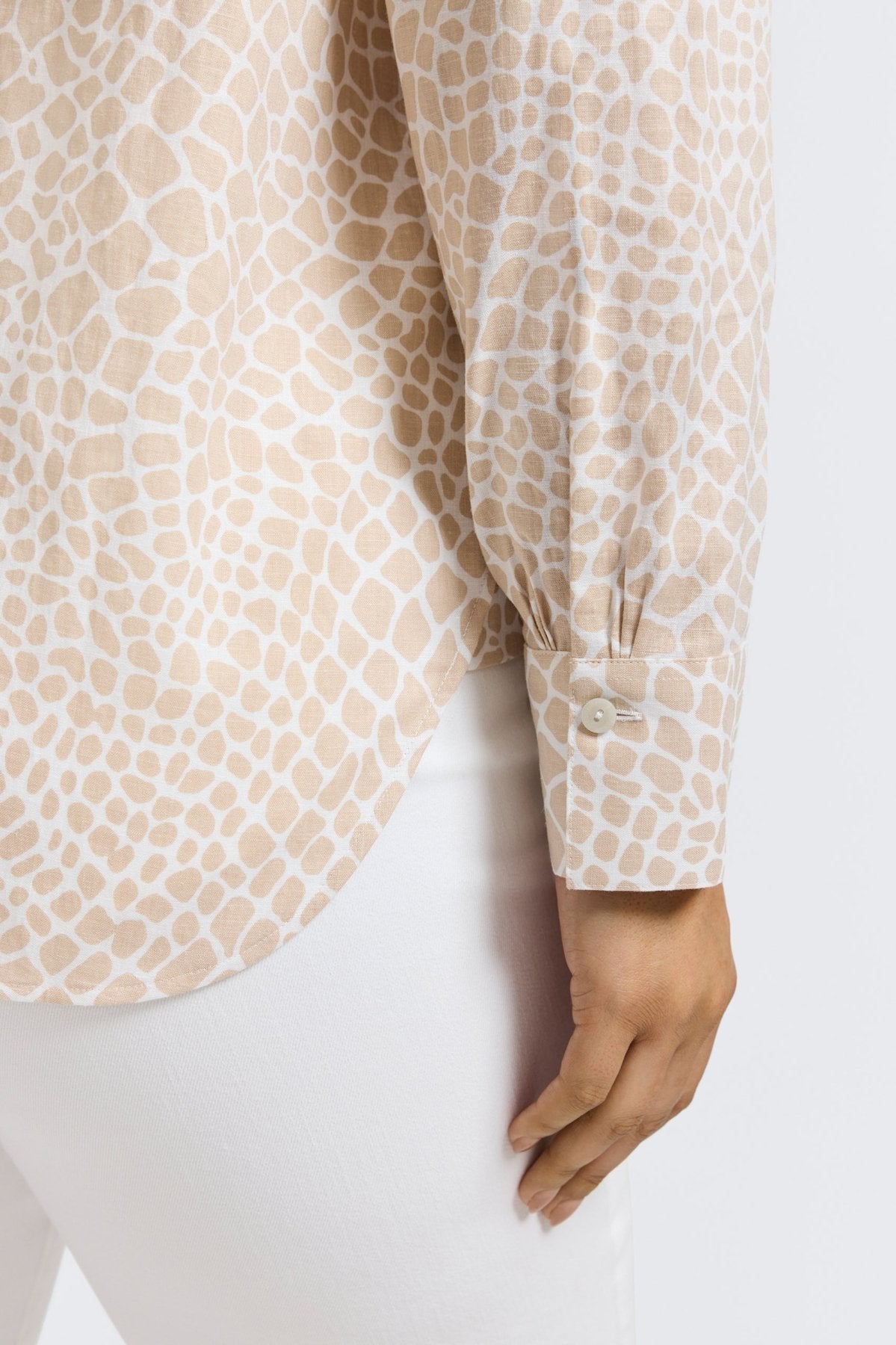 Meghan Plus Linen Giraffe Print Long Sleeve Shirt for Women - Casual Comfort Top for Work, Travel & Everyday Wear