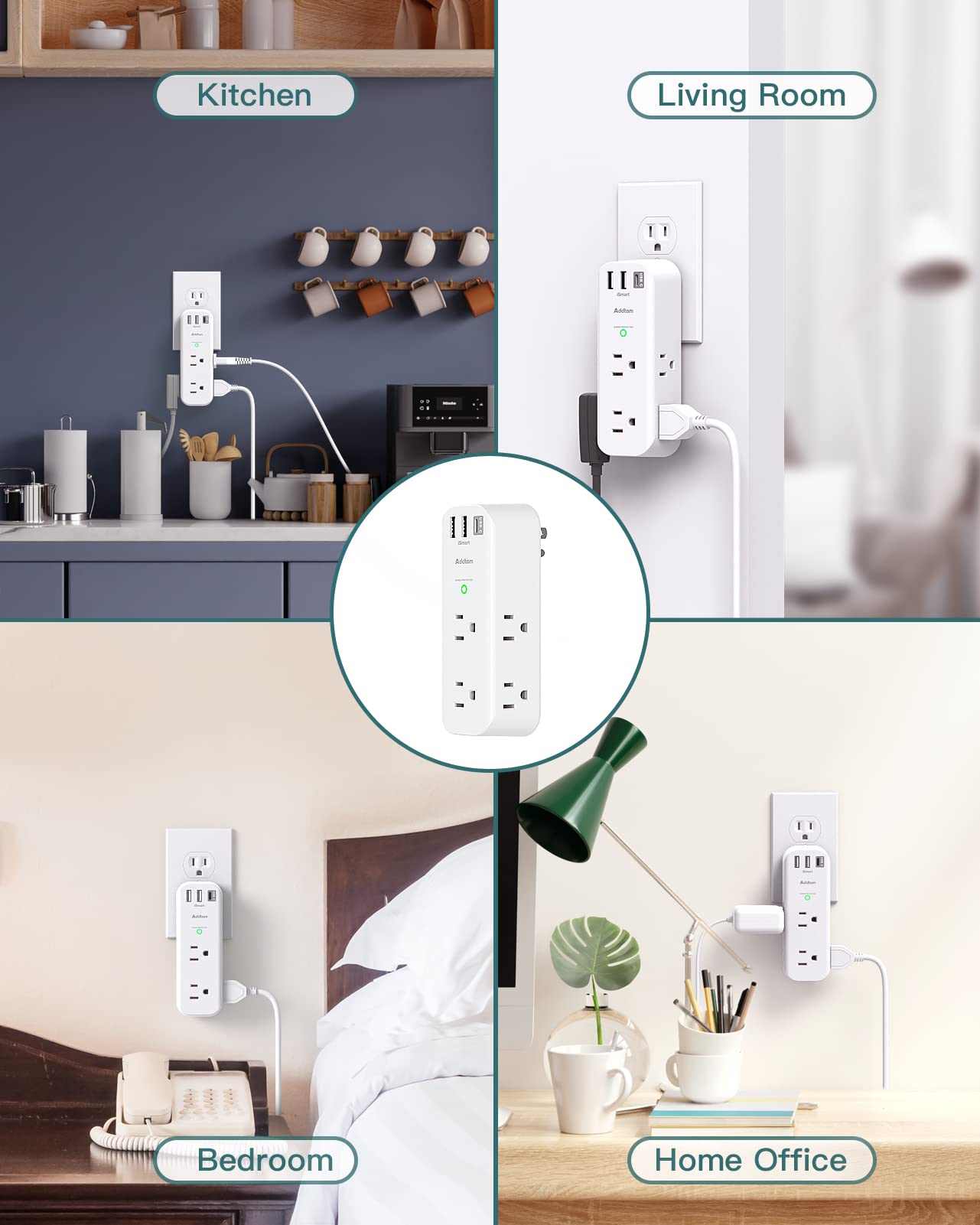 6-Outlet Surge Protector with 3 USB Ports (1 USB-C) - 1800J Rotating Power Strip, Multi Plug Wall Adapter for Home, Office & Travel - ETL Certified for Safety | Perfect for Charging Laptops, Phones & Home Electronics