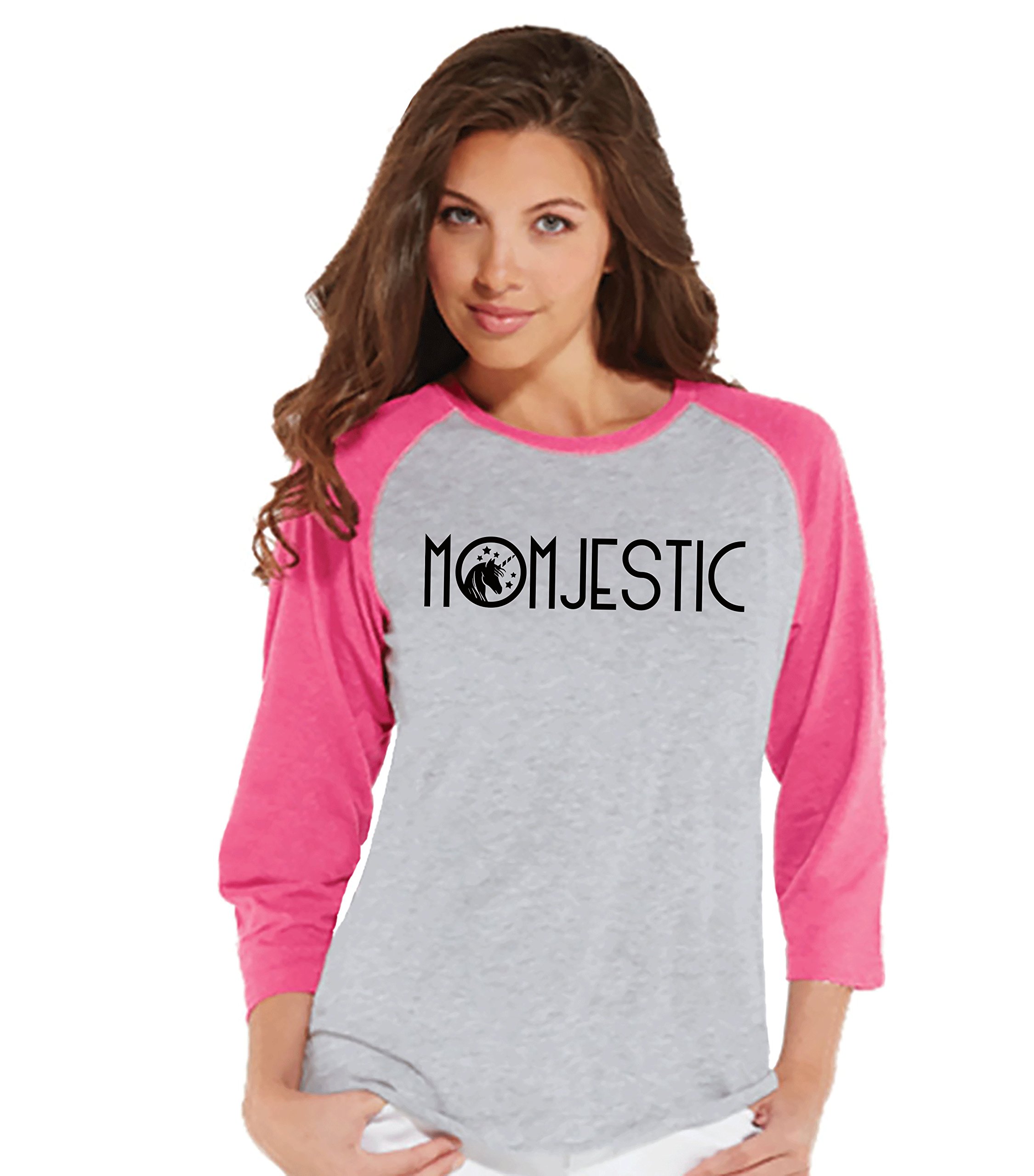 7 ate 9 Apparel Women's Momjestic Unicorn Raglan T-Shirt - Comfortable Casual Tee for Moms, Workout, Running & Everyday Wear