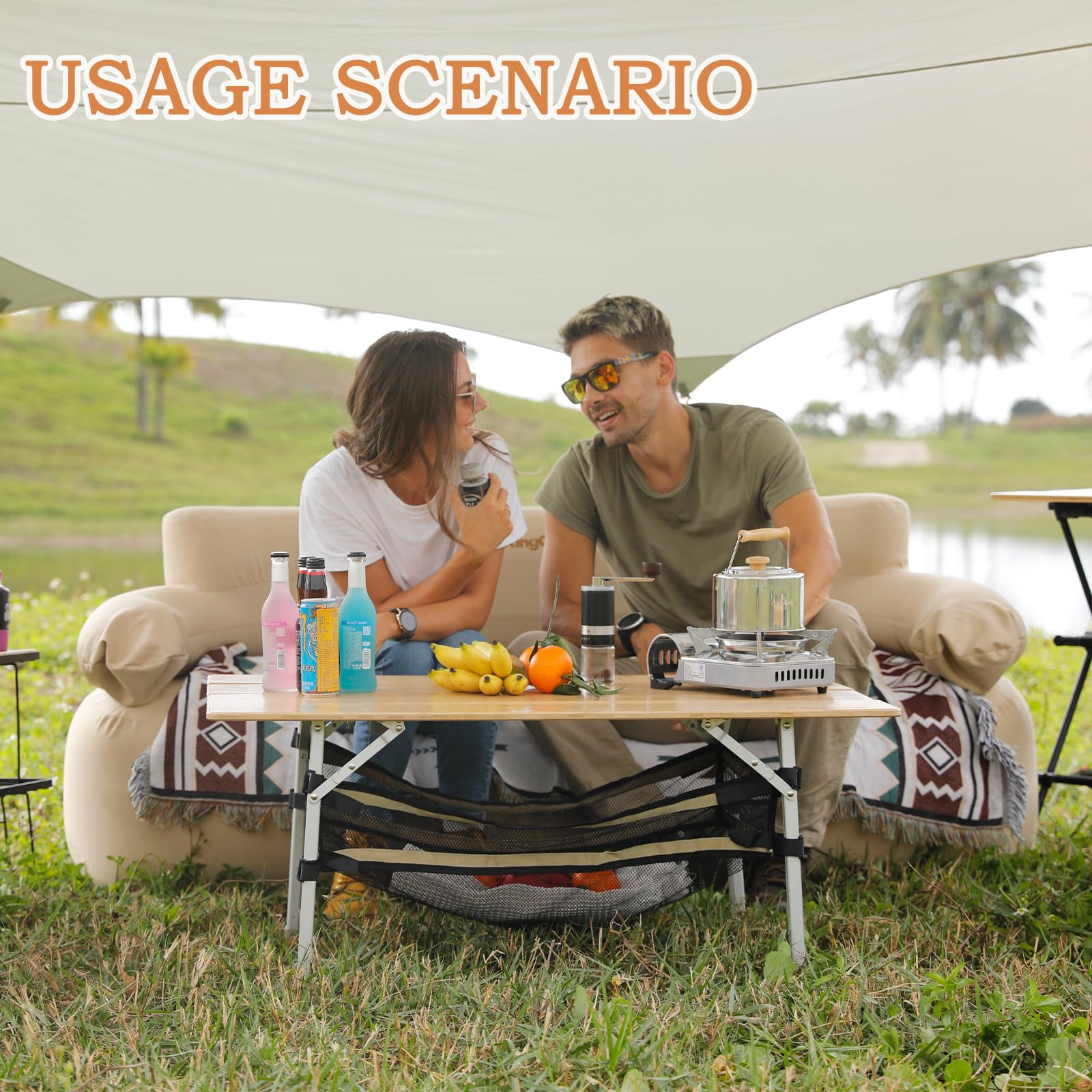 KingCamp 4-Fold Portable Camping Table - Adjustable Height Aluminum Legs, Heavy Duty 176 lbs Capacity with Large Storage Bag - Perfect for Outdoor Travel, Picnic, RV, Beach & Backyard Gatherings (4-5 People)