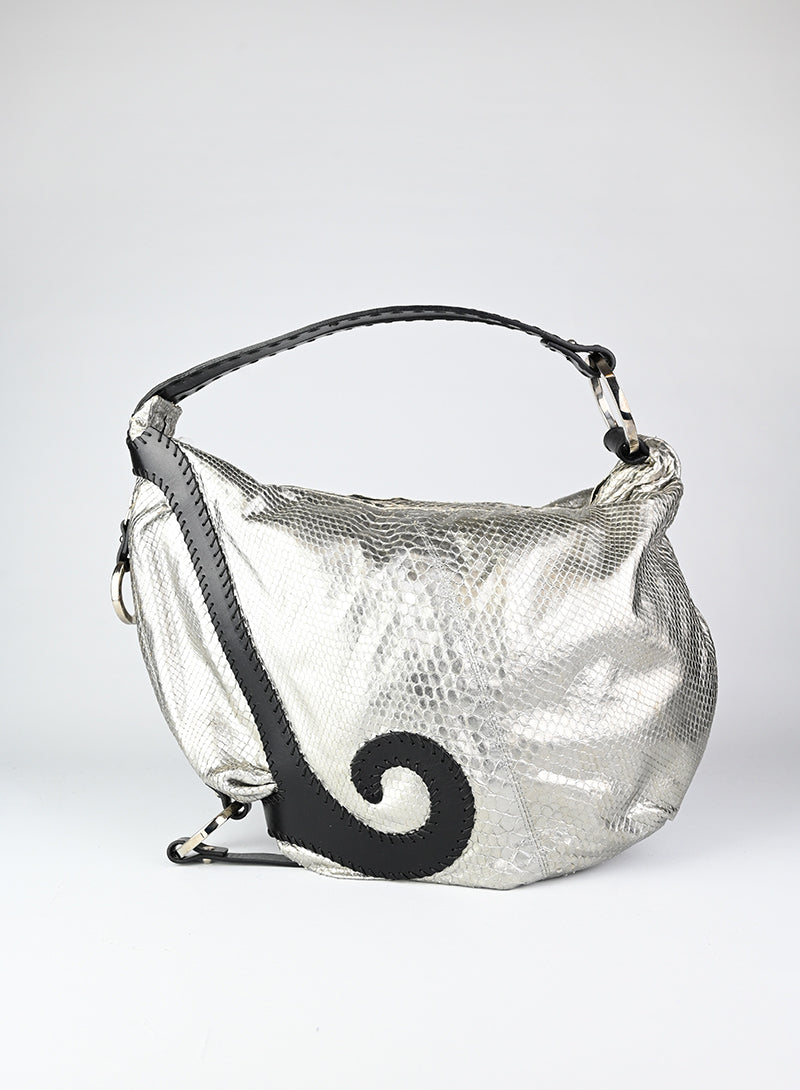 Fendi Silver Leather Handbag for Women | Luxury Designer Shoulder Bag | Perfect for Work, Evening Events & Travel