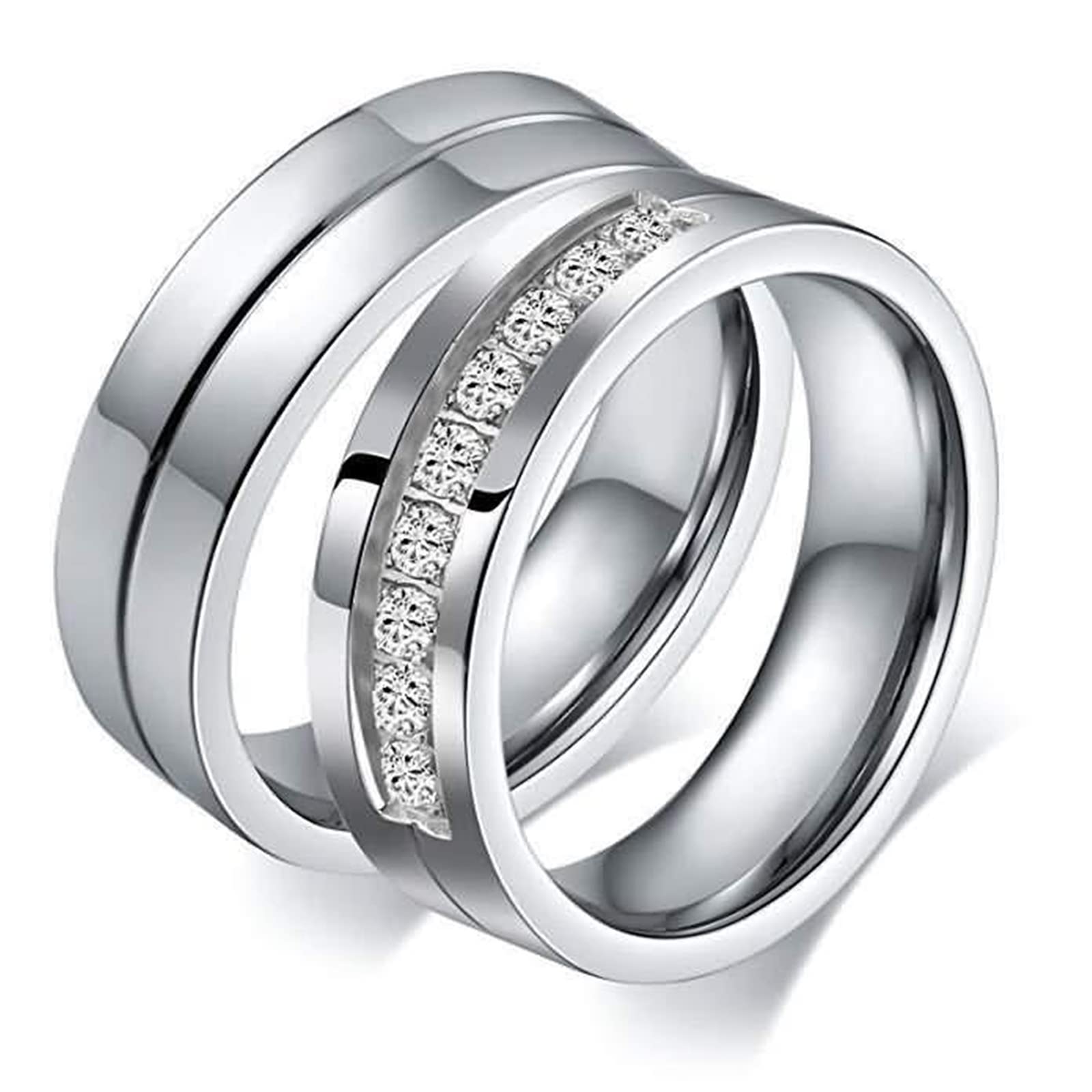 Engraved Matching Couple Rings - Sterling Silver & Stainless Steel Wedding Bands with 'Forever Love' Inscription - Romantic Anniversary Gift for Him & Her