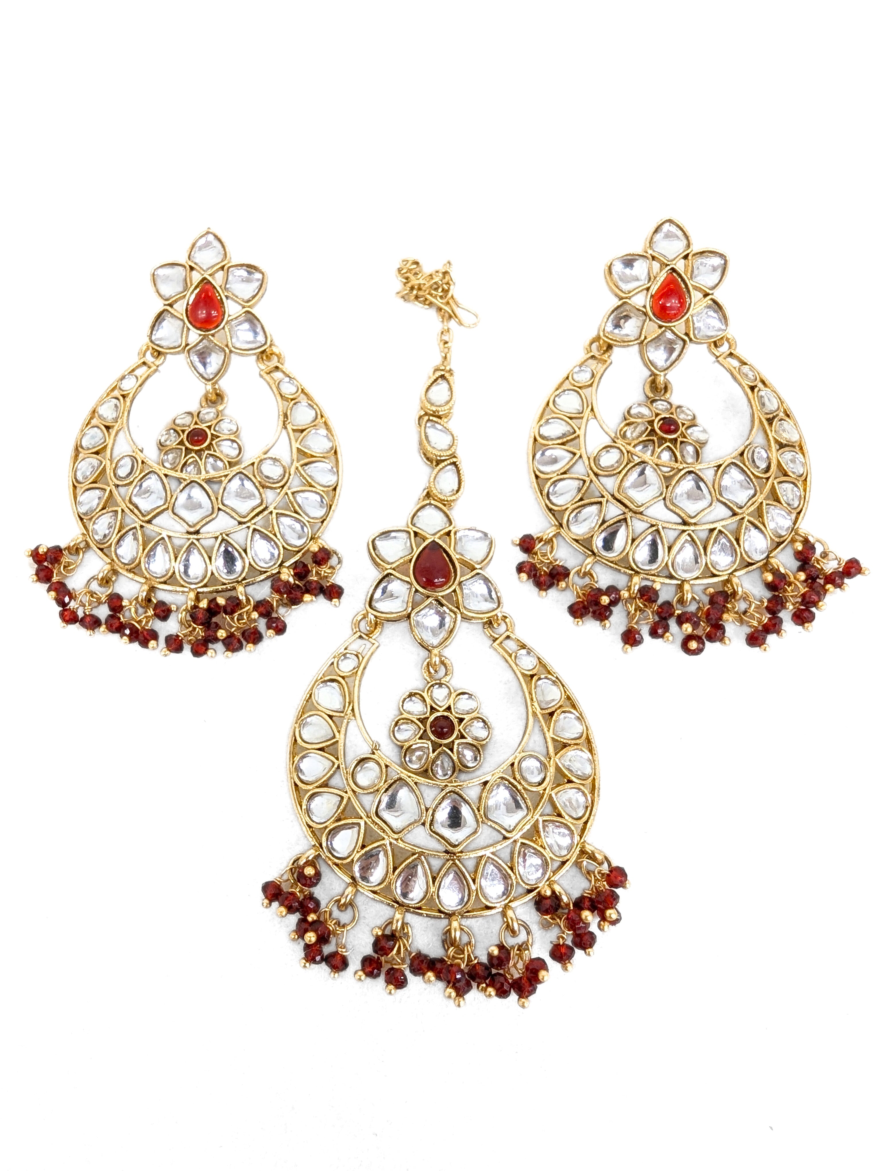 Veena Stone Earrings with Tikka - Elegant Indian Jewelry for Women | Perfect for Weddings, Parties & Festive Occasions