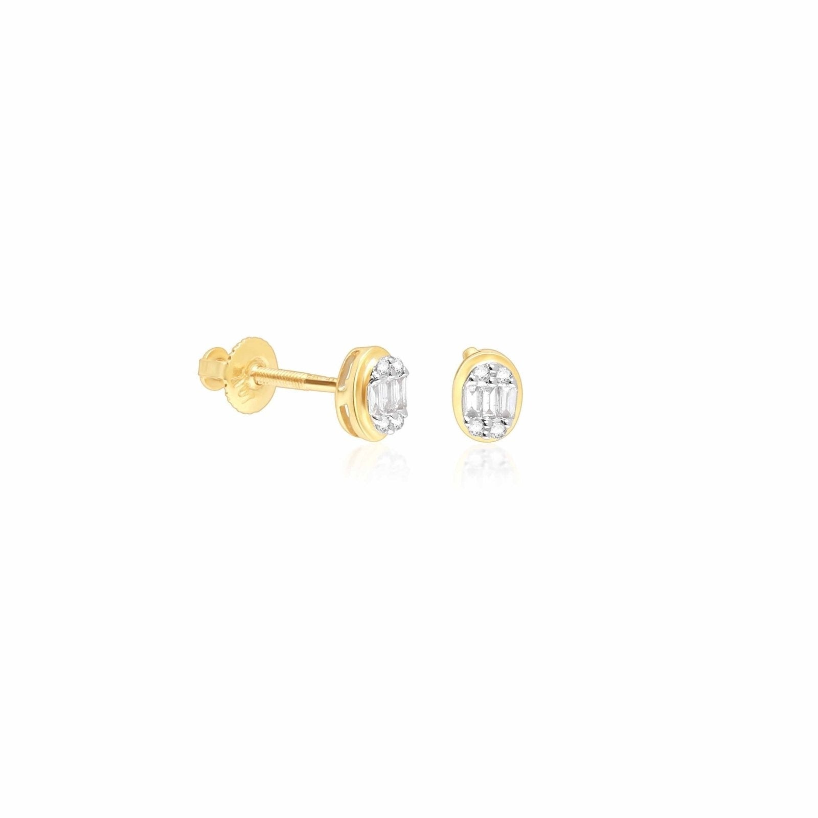 10K Yellow Gold Oval Mixed Diamond Screw Back Stud Earrings for Women - Elegant & Secure for Daily Wear, Parties & Special Occasions