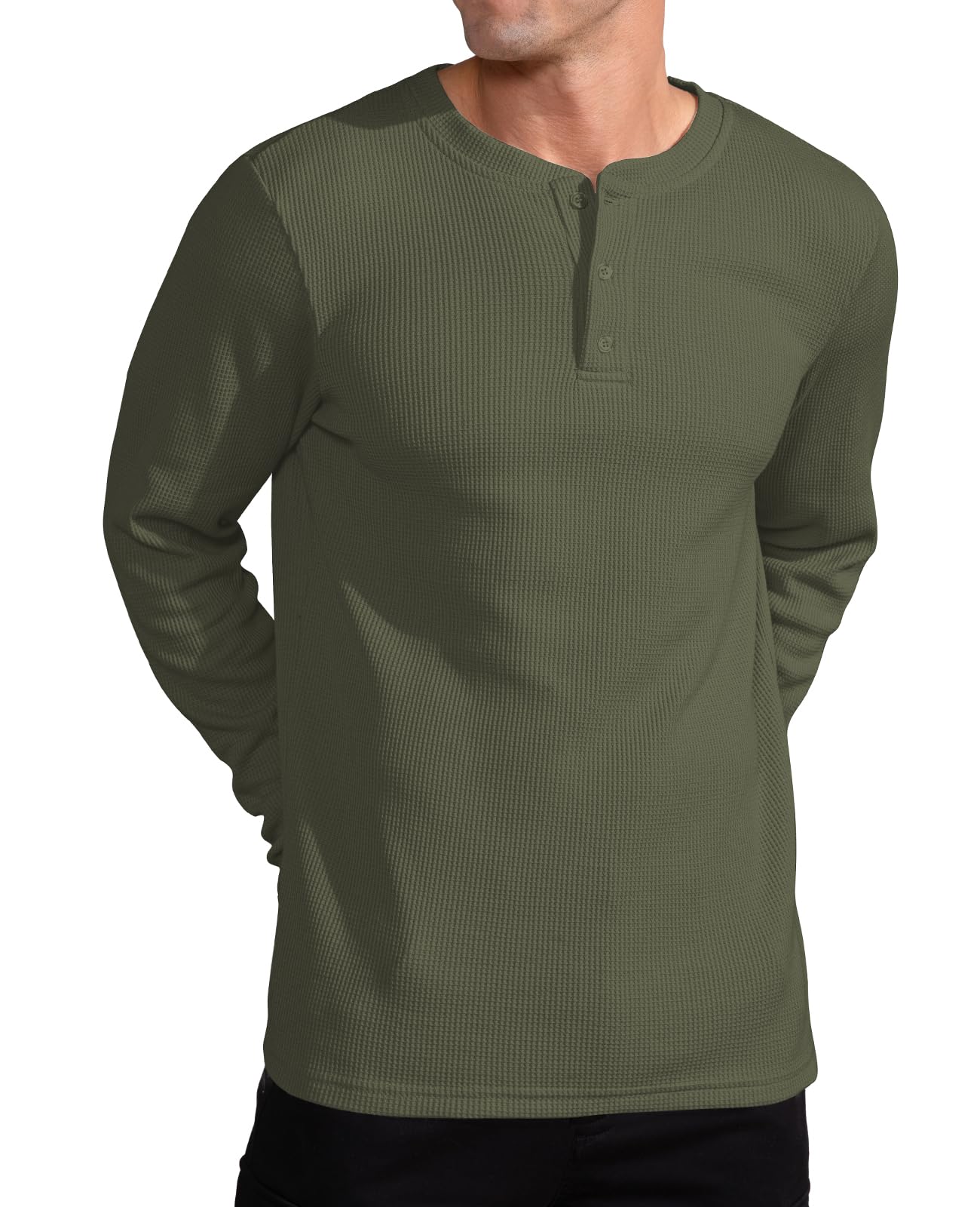 QUALFORT Men's Waffle Long Sleeve Henley Shirt - Soft Thermal Knit Top for Casual Wear, Outdoor Activities & Layering in Fall/Winter
