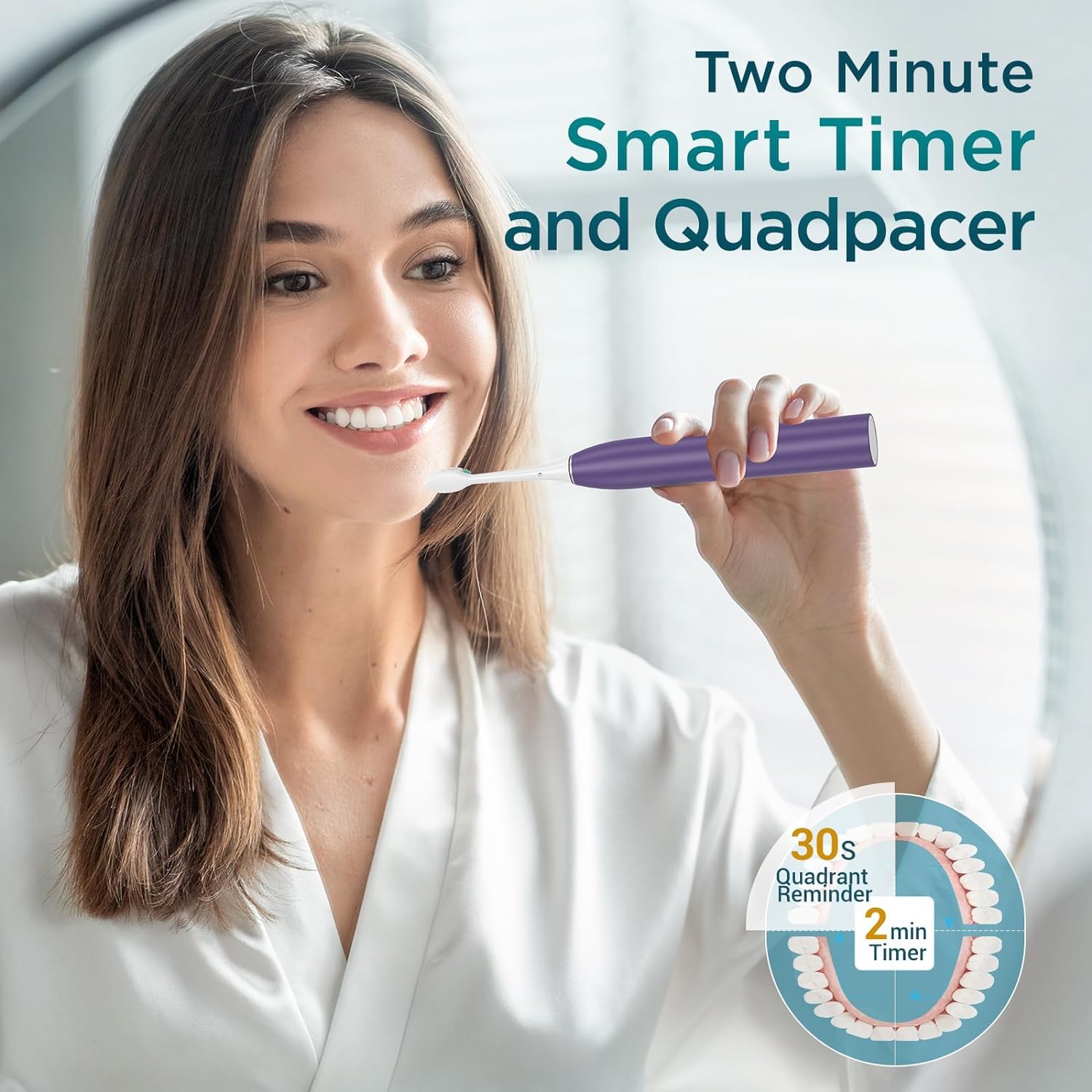 Rechargeable Sonic Electric Toothbrush for Adults with 8 Brush Heads & Travel Case - 2.5 Hour Charge Lasts 120 Days (Purple) - Perfect for Home Use, Travel & Daily Oral Care