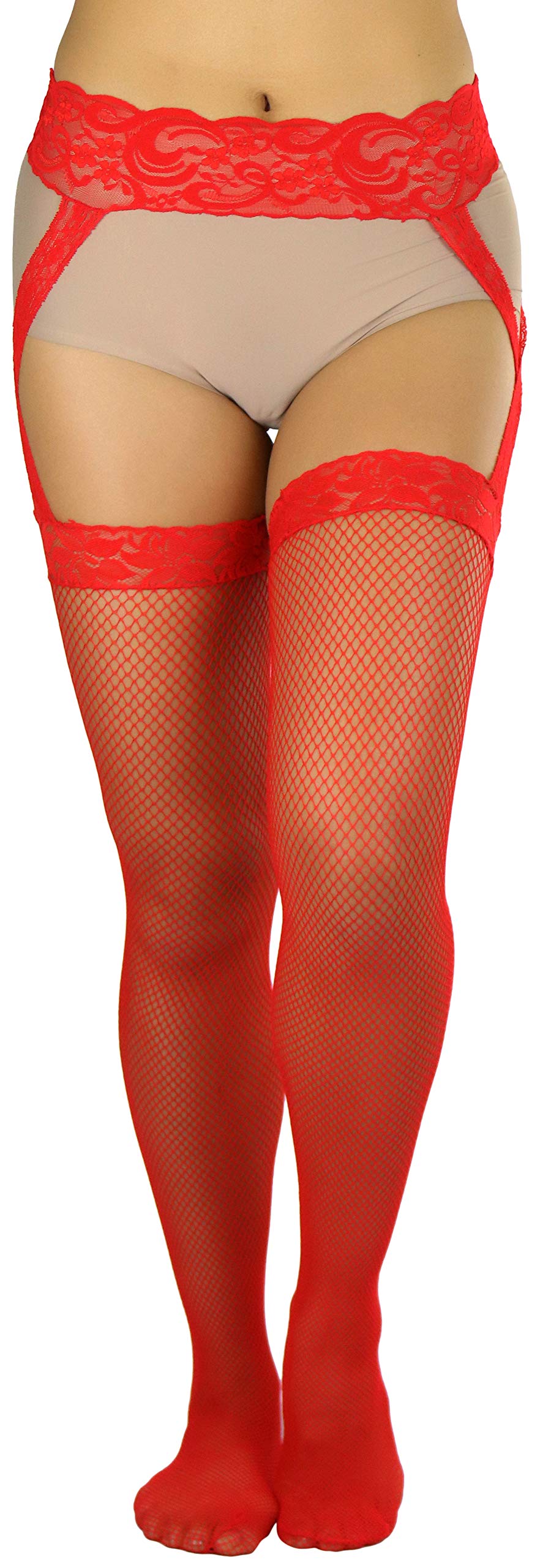 ToBeInStyle Women’s Flirtatious Hip Criss Cross Lace Fishnet Garter Belt Stockings - Sexy Lingerie for Date Night & Boudoir Photography