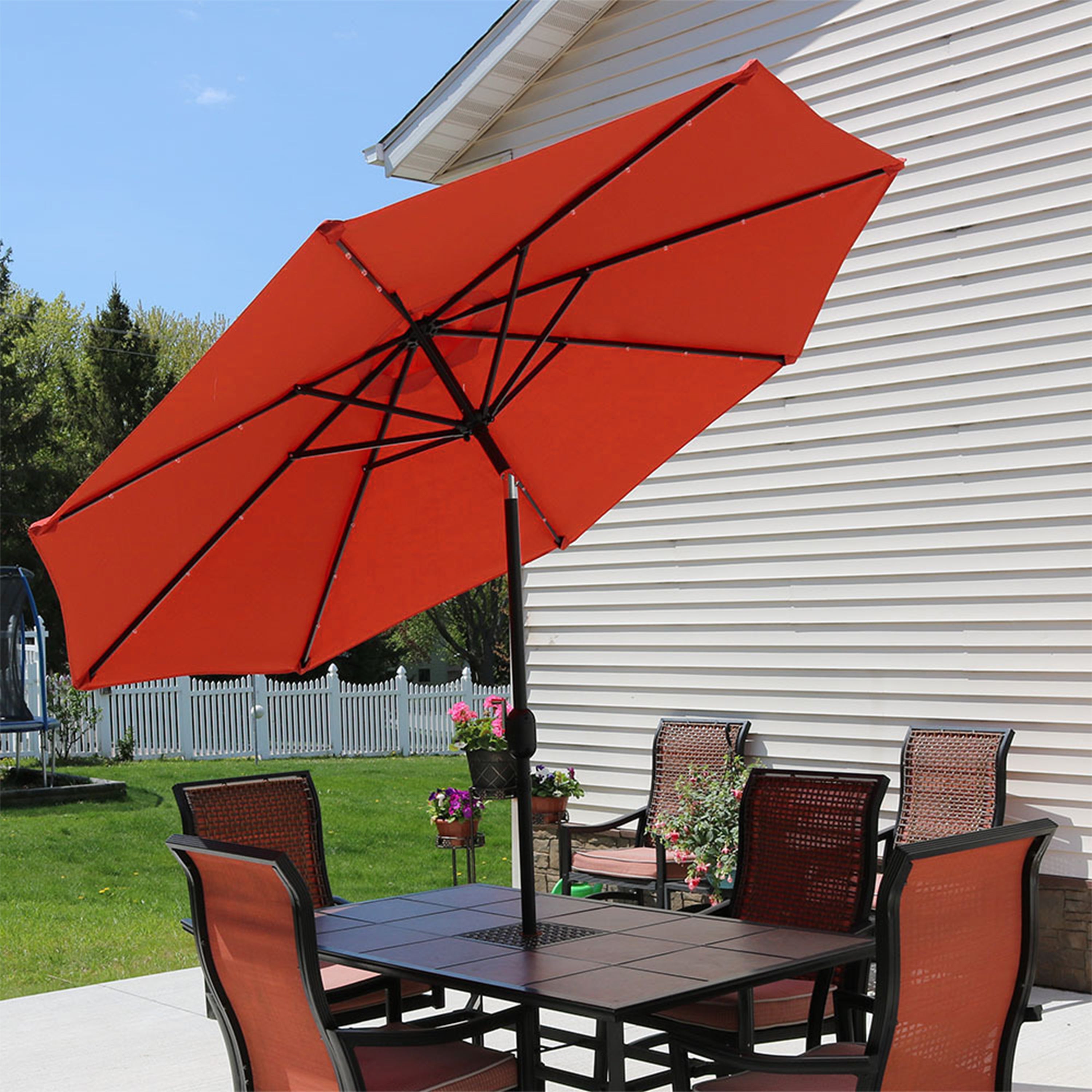 Sunnydaze 9-Foot Solar LED Outdoor Patio Umbrella with Tilt & Crank - Perfect for Poolside, Backyard, and Garden Relaxation