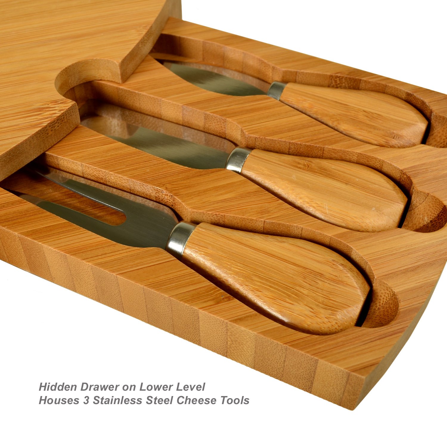 Personalized Monogrammed Engraved Bamboo Cutting Board for Cheese & Charcuterie with Knives - Compact Wedge Design Expands to 18