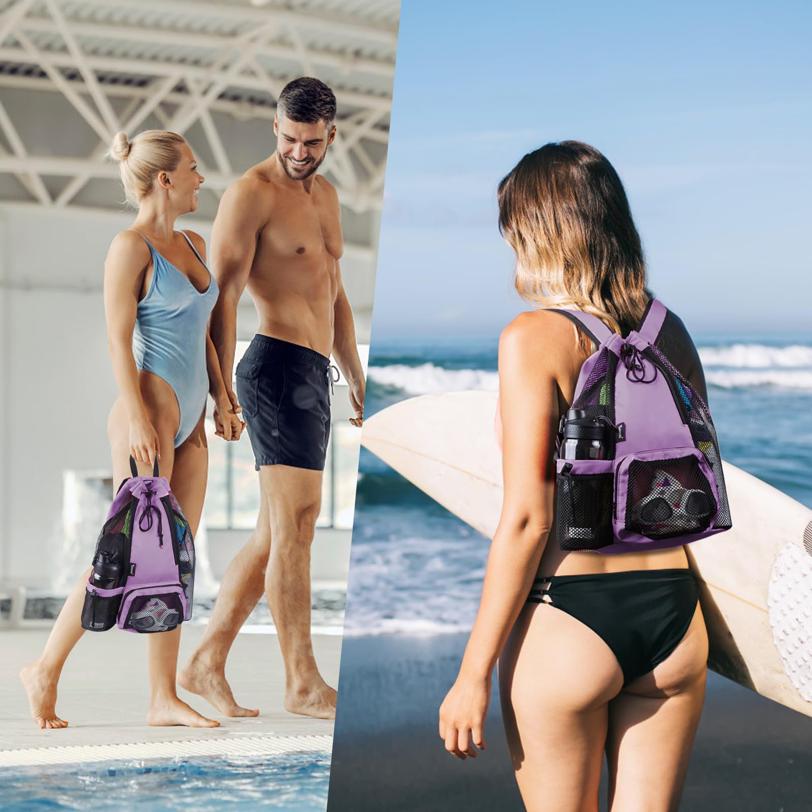 Waterproof Swim Backpack with Padded Shoulder Straps & Wet Pocket - Lightweight Mesh Beach Bag for Swimming, Gym, Travel & Sports | Perfect for Pool, Beach Vacation & Fitness Workouts