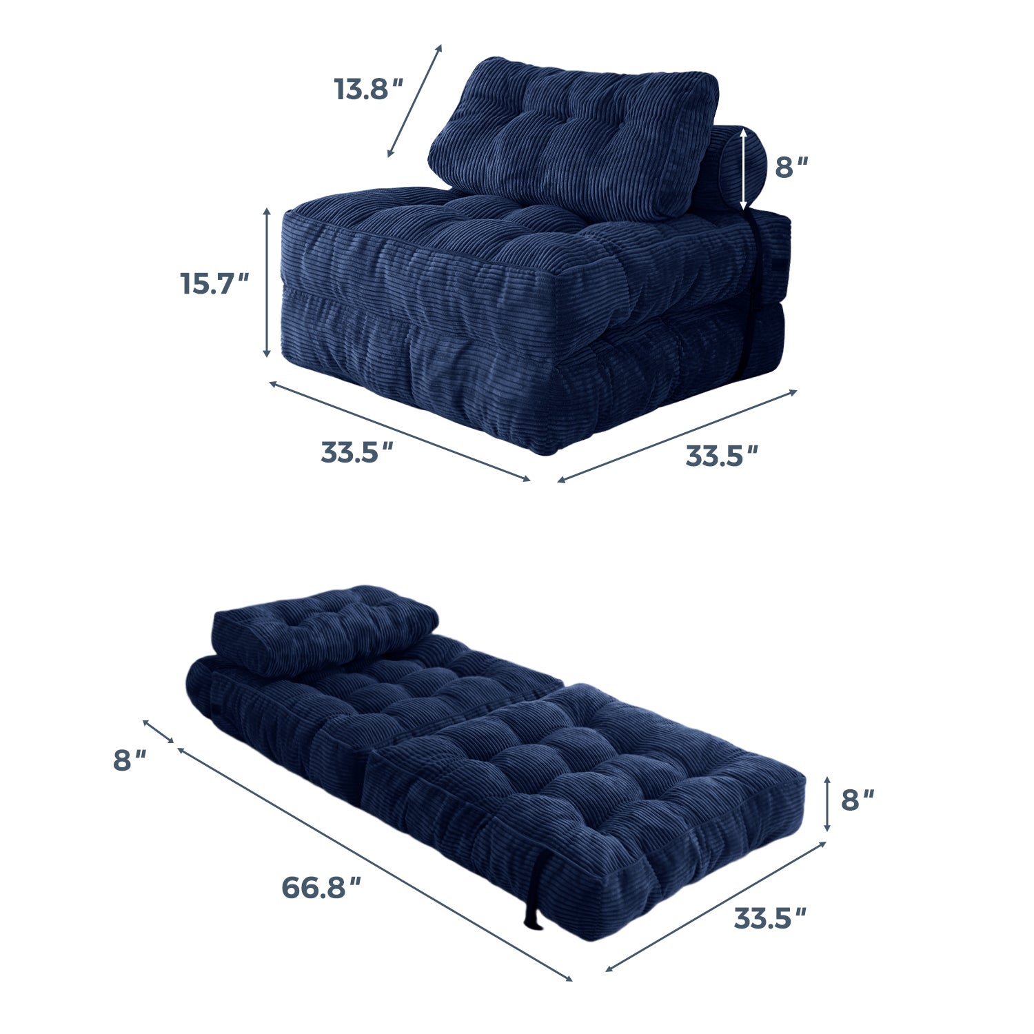 MAXYOYO Corduroy Sofa Bed - Convertible Sleeper Chair with Back Support | Comfortable for Living Room, Guest Room & Small Spaces