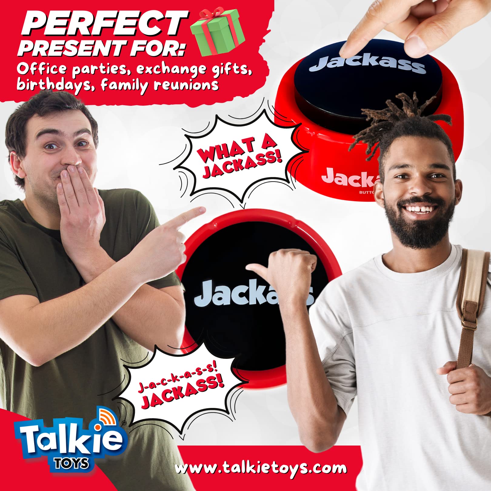 Jackass Button - Funny Talking Button with 10 Hilarious Sayings | Novelty Prank Toy for Parties & Gifts | Perfect for Office Pranks, Gag Gifts & Comedy Shows