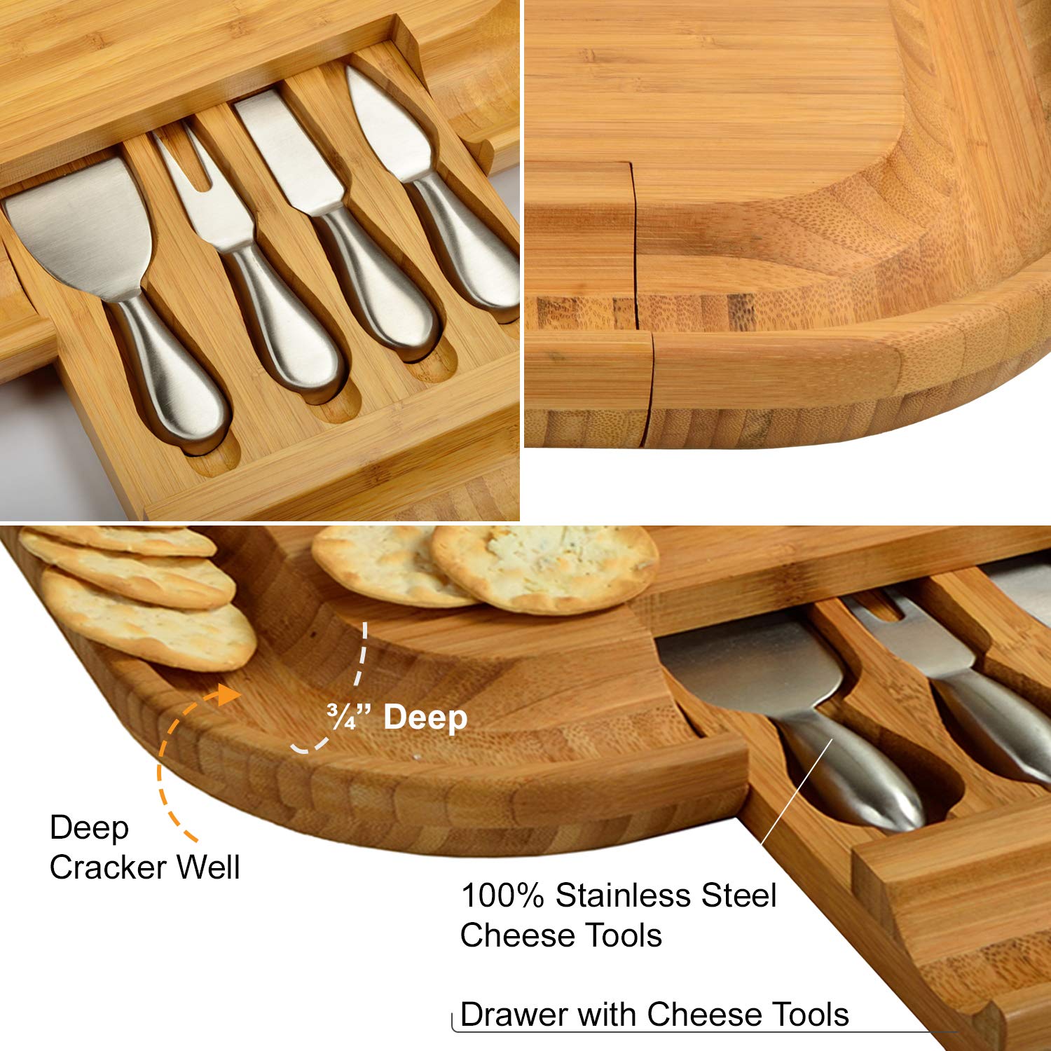 Personalized Engraved Bamboo Cheese Board Set with Knives & Cheese Markers - Custom Charcuterie Cutting Board for Picnics, Parties & Gifts - Handcrafted in USA