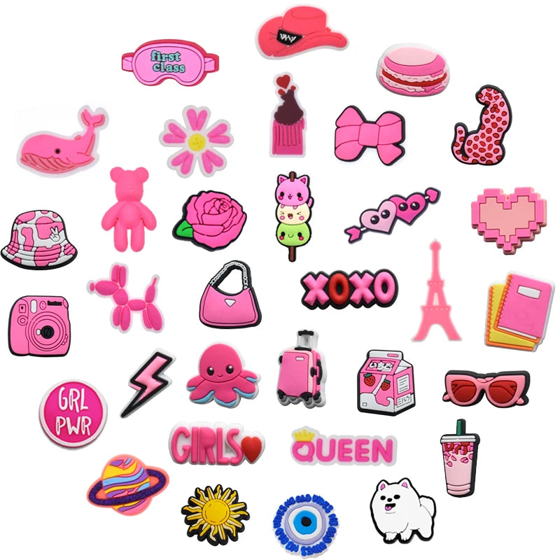 1Pcs PVC Pink Shoe Charms for Crocs - Cute DIY Accessories for Girls & Women - Perfect for Bracelets, Wristbands, Party Gifts & Jibbitz Decorations - Great for Birthday Parties, School Events & Fashion DIY Projects