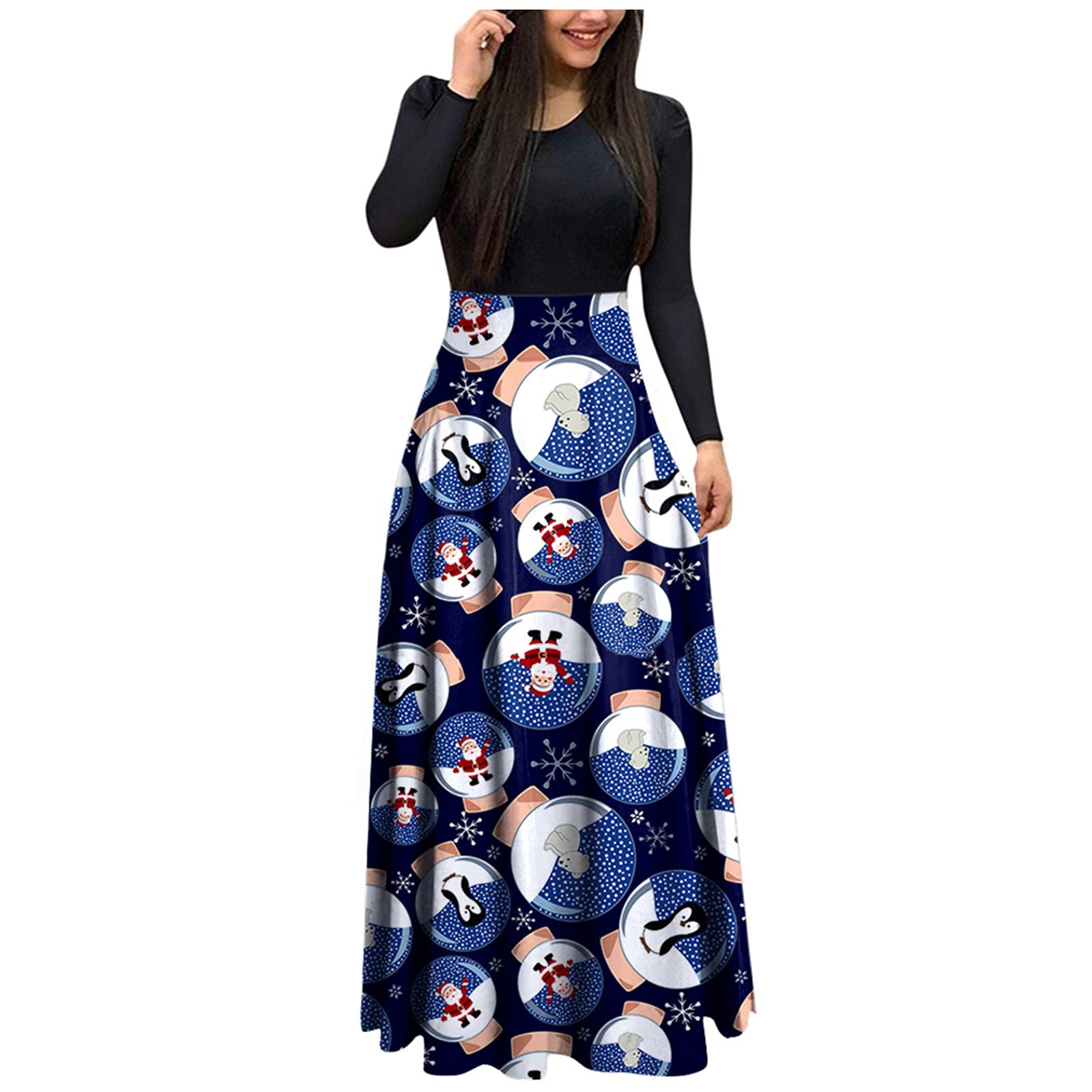 Vintage 1950s Housewife Style Christmas Dresses for Women - Floral Printed O-Neck Long Sleeve Elegant Party Gown | Perfect for Holiday Parties, Prom, Evening Events & Casual Wear
