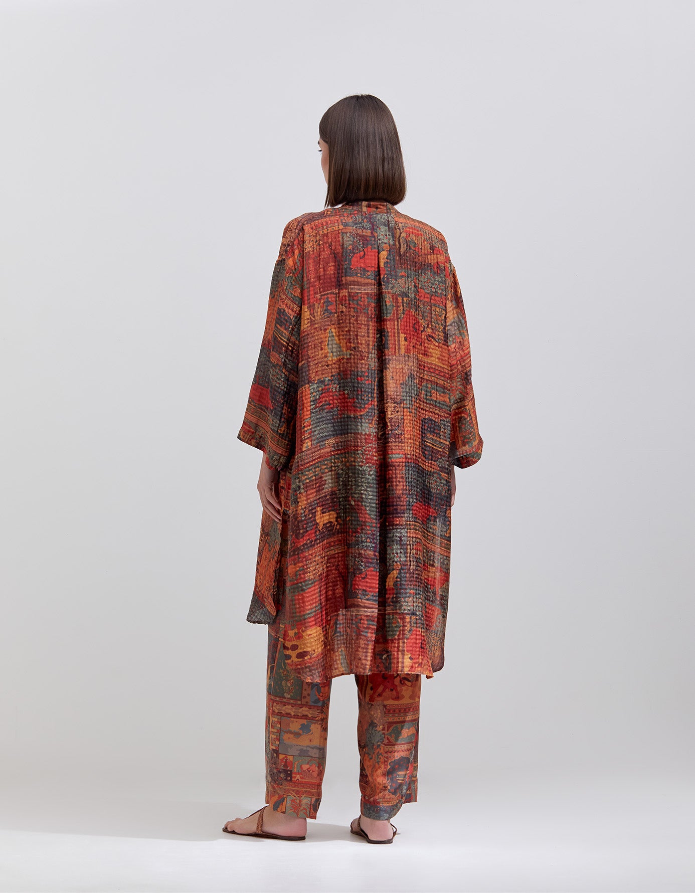 Firoza Kurta Silk Check Terracotta - Elegant Indian Women's Silk Tunic Top for Festivals, Weddings & Special Occasions