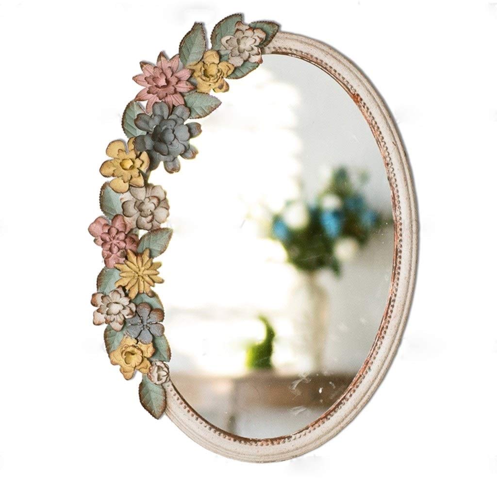 LZDD Wrought Iron Floral Carved Round Decorative Wall Mirror - Vintage Bathroom Vanity Makeup Mirror with Elegant Ironwork Frame for Home Decor (Size A) - Perfect for Bathroom, Bedroom, Living Room & Entryway Décor