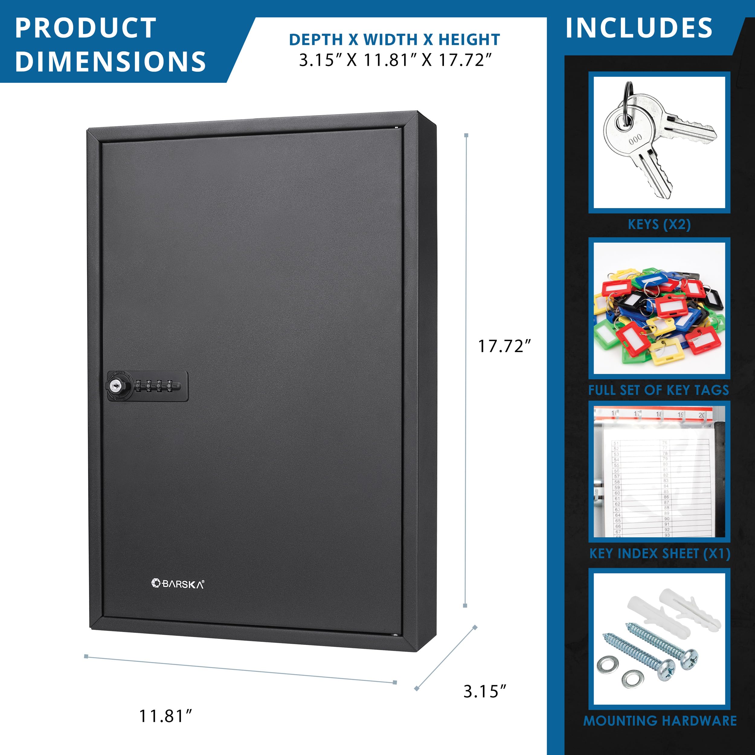 Barska 64-Position Wall Mount Adjustable Security Cabinet with Combination Lock & Key Tag Labels - Gray | Ideal for Home, Office & Garage Storage of Valuables, Documents & Tools