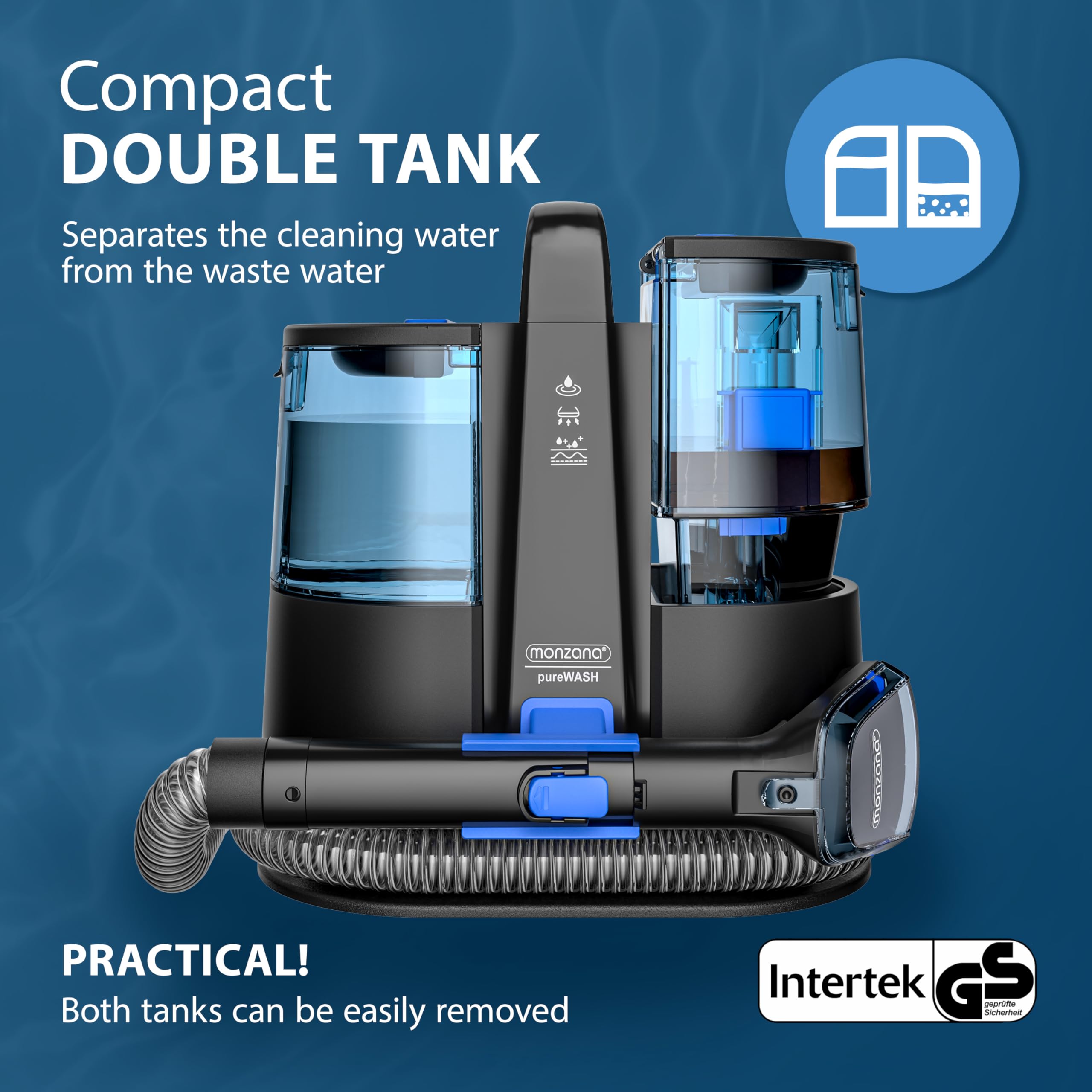 MONZANA® 400W SC4000 Powerful Upholstery & Carpet Cleaner with 2-in-1 Brush Attachment - 1500ml Large Tank Wet Vacuum for Deep Cleaning Sofas, Mattresses, Car Seats & Home Furniture | Lightweight 3.5kg Portable Design