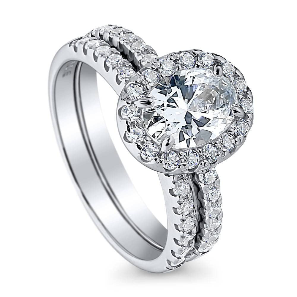 BERRICLE Sterling Silver Halo Wedding Engagement Ring Set for Women - Oval Cut Cubic Zirconia CZ, Rhodium Plated, Size 4-10 | Perfect for Proposals, Anniversaries & Bridal Jewelry