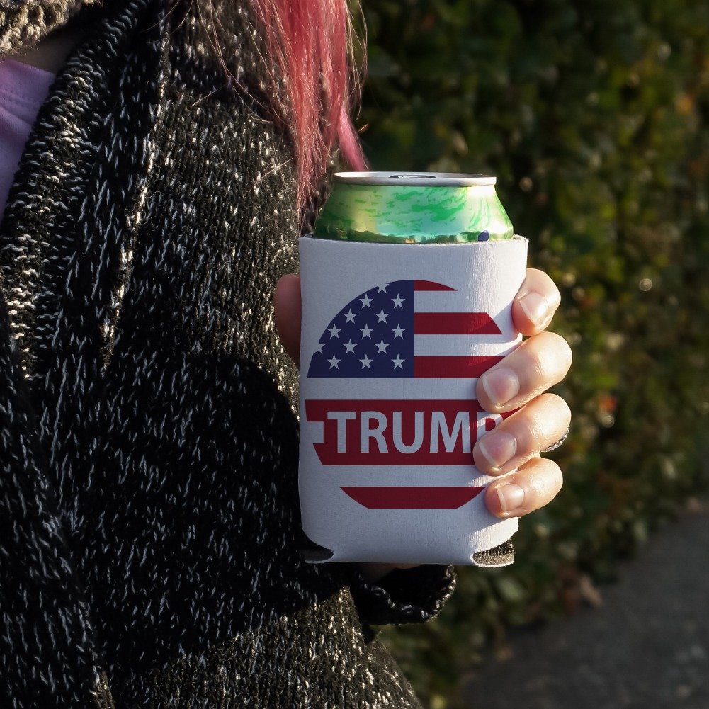 Trump American Flag Can Cooler - Insulated Collapsible Beer Sleeve for Cans & Bottles | Patriotic Drink Holder for BBQs, Tailgating & Outdoor Parties