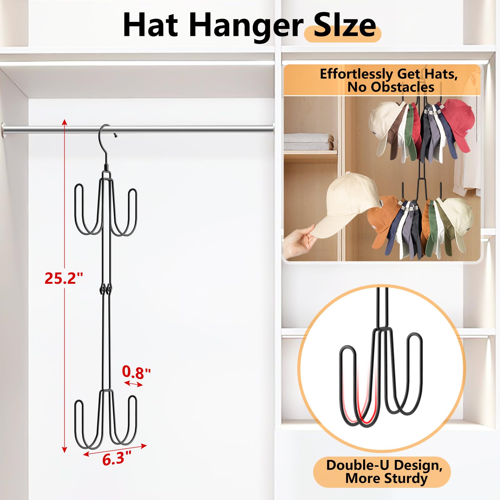 NANATI Stainless Steel Hat Hangers for Closet - 1 Pack Baseball Cap Organizer Rack | Space-Saving Hat Storage Solution for Home, Office & Retail Display