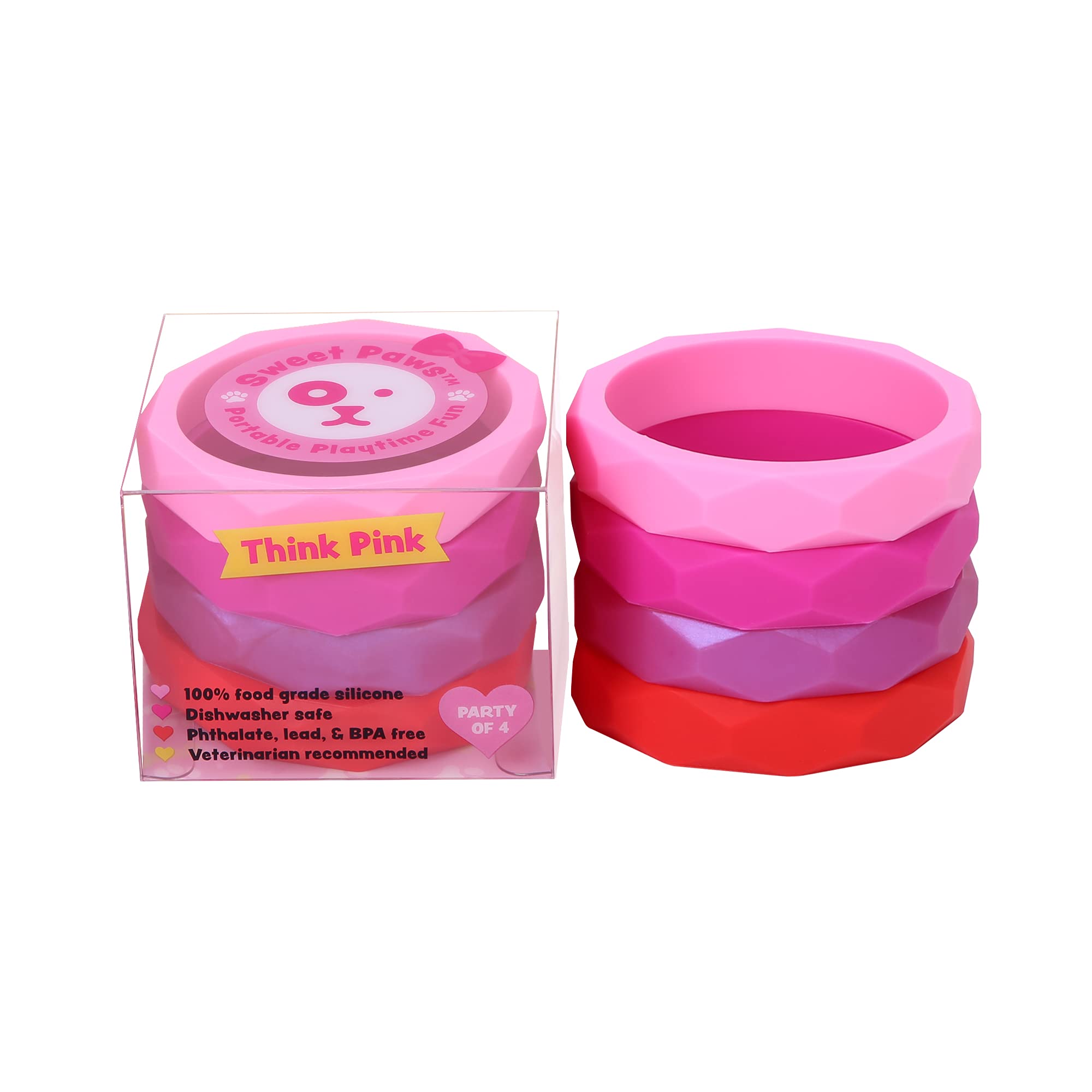 **Sweet Paws Durable Silicone Dog Chew Toys for Aggressive Chewers - Wearable, Fun to Chew, Chase, Tug & Fetch - Puppy Nipping Solution for Small & Medium Dogs (Pink) - Perfect for Indoor Play, Training & Teething Relief**