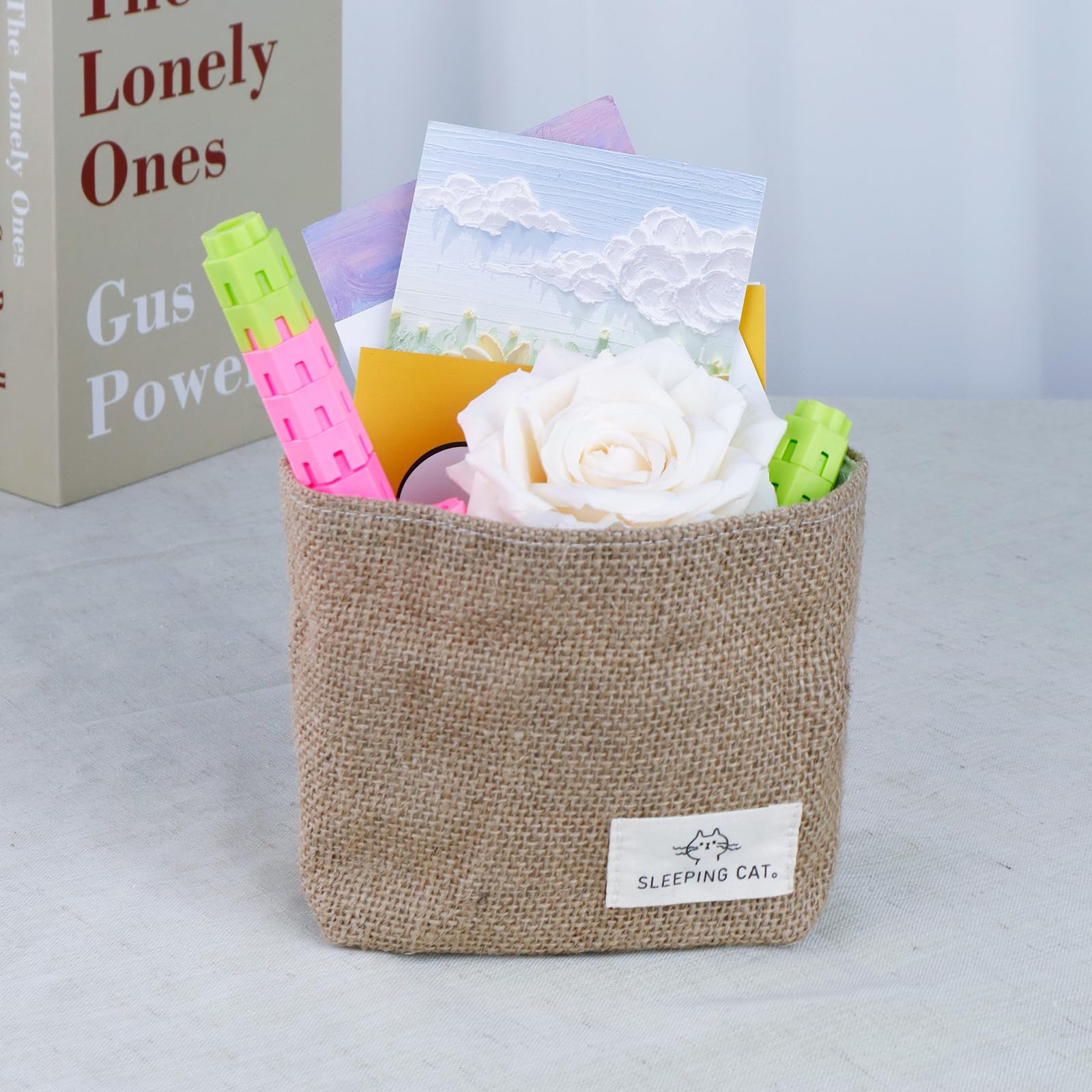 Cotton and Linen Hanging Storage Basket - Small Desktop Organizer for Keys, Jewelry, Office Supplies - Perfect for Home, Office & Dorm Room Organization