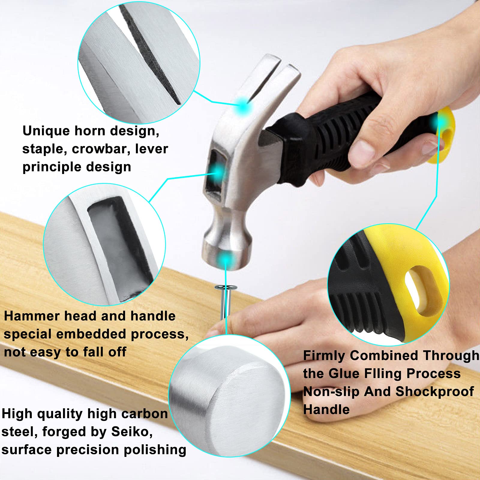 376-Piece Hardware Nails Assortment Kit with 8oz Mini Claw Hammer - Anti-Slip Handle, 2-Inch Finishing Nails for Hanging Pictures, DIY Projects & Home Repairs - Perfect for Wall Decor, Furniture Assembly & Crafting