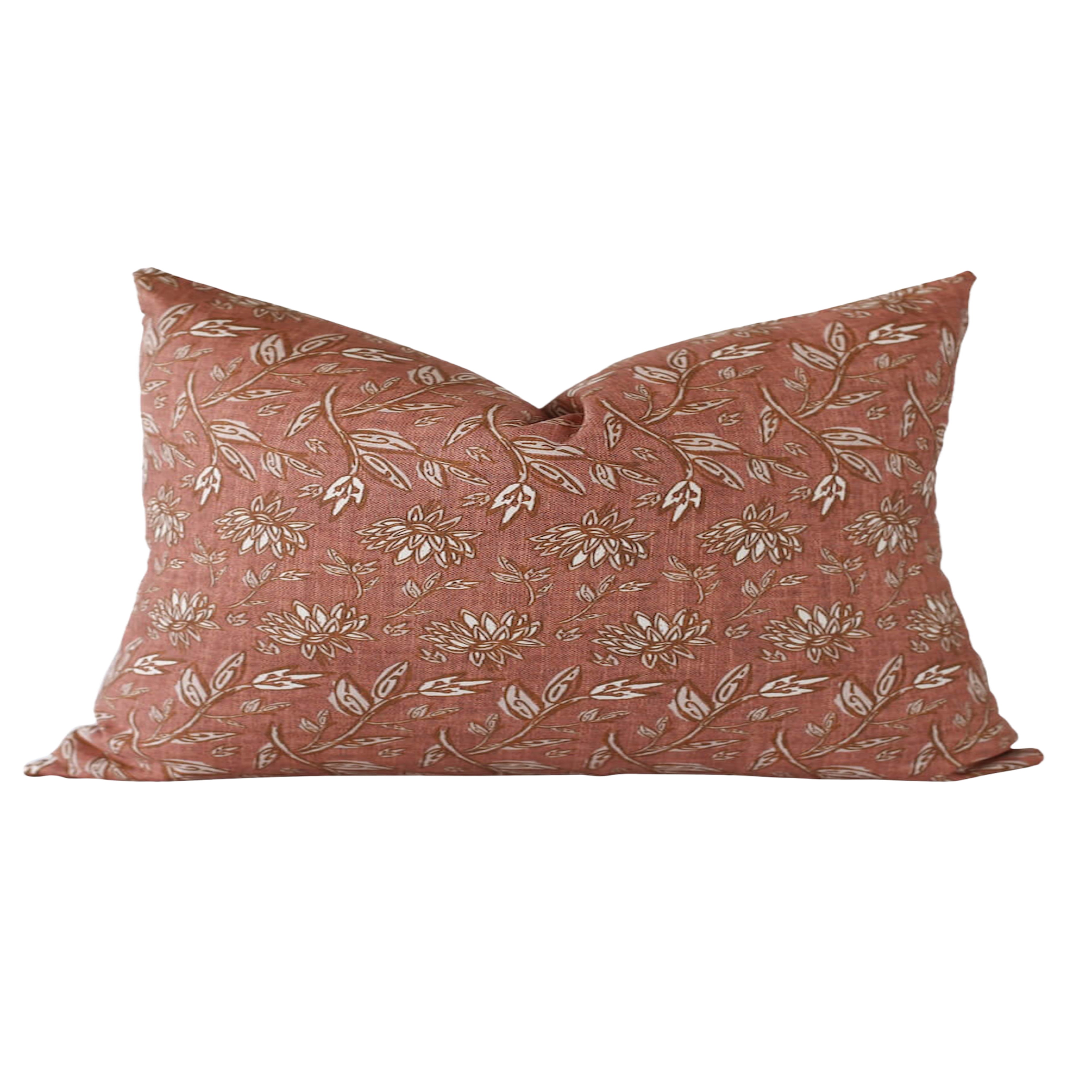 Handmade Terracotta Floral Pillow Cover - Boho Home Decor for Living Room, Bedroom & Outdoor - 18x18 Inch Cotton Square Cushion Case