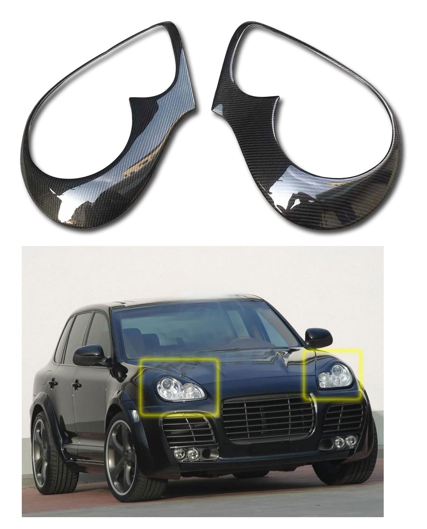 Premium Real Carbon Fiber Eyelid Eyebrow Cover for Porsche Cayenne 955 (2002-2007 Models) - Enhances Headlight Style & Protection - Perfect for Car Enthusiasts & Custom Builds